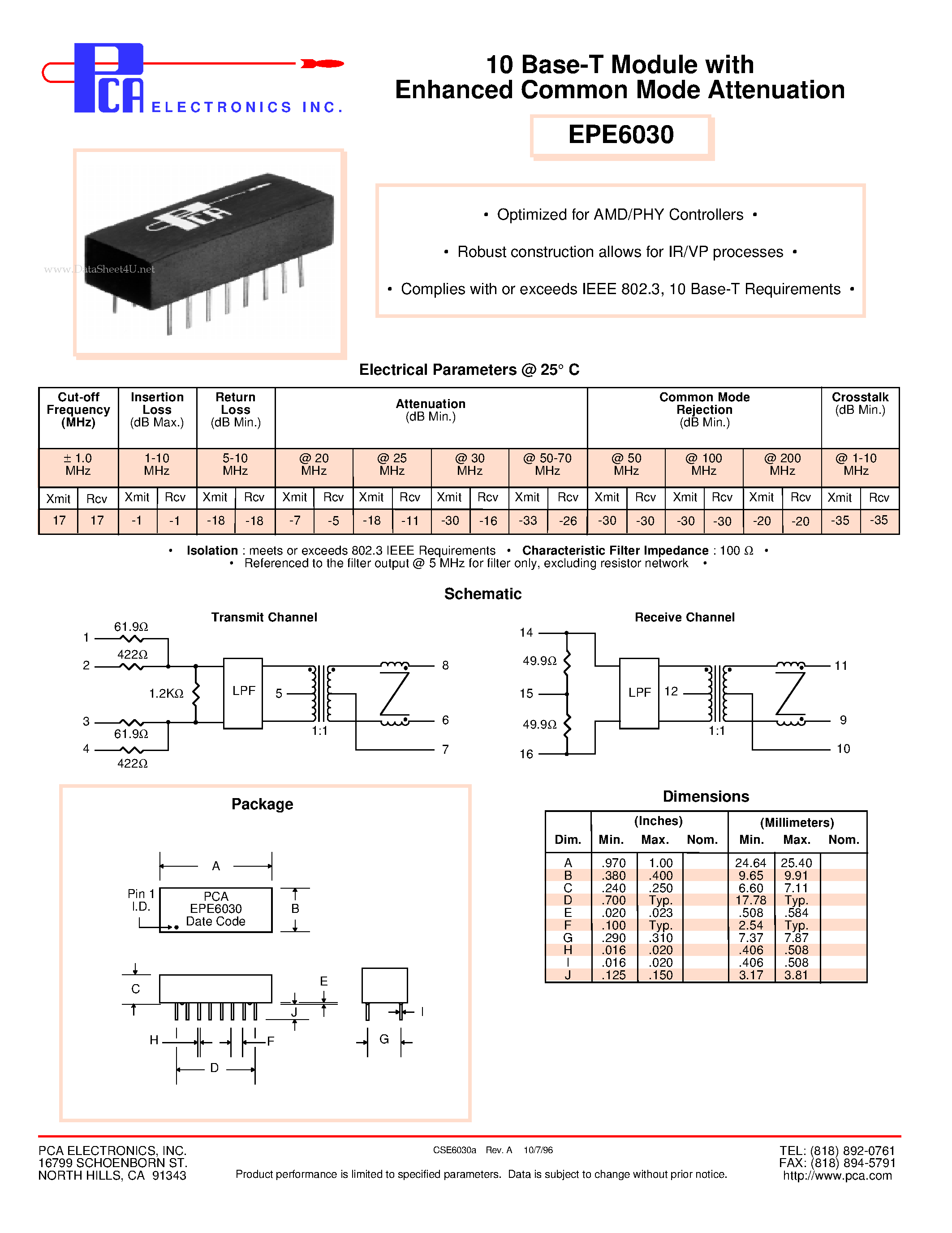 Даташит EPE6030 - 10 Base-T Module страница 1