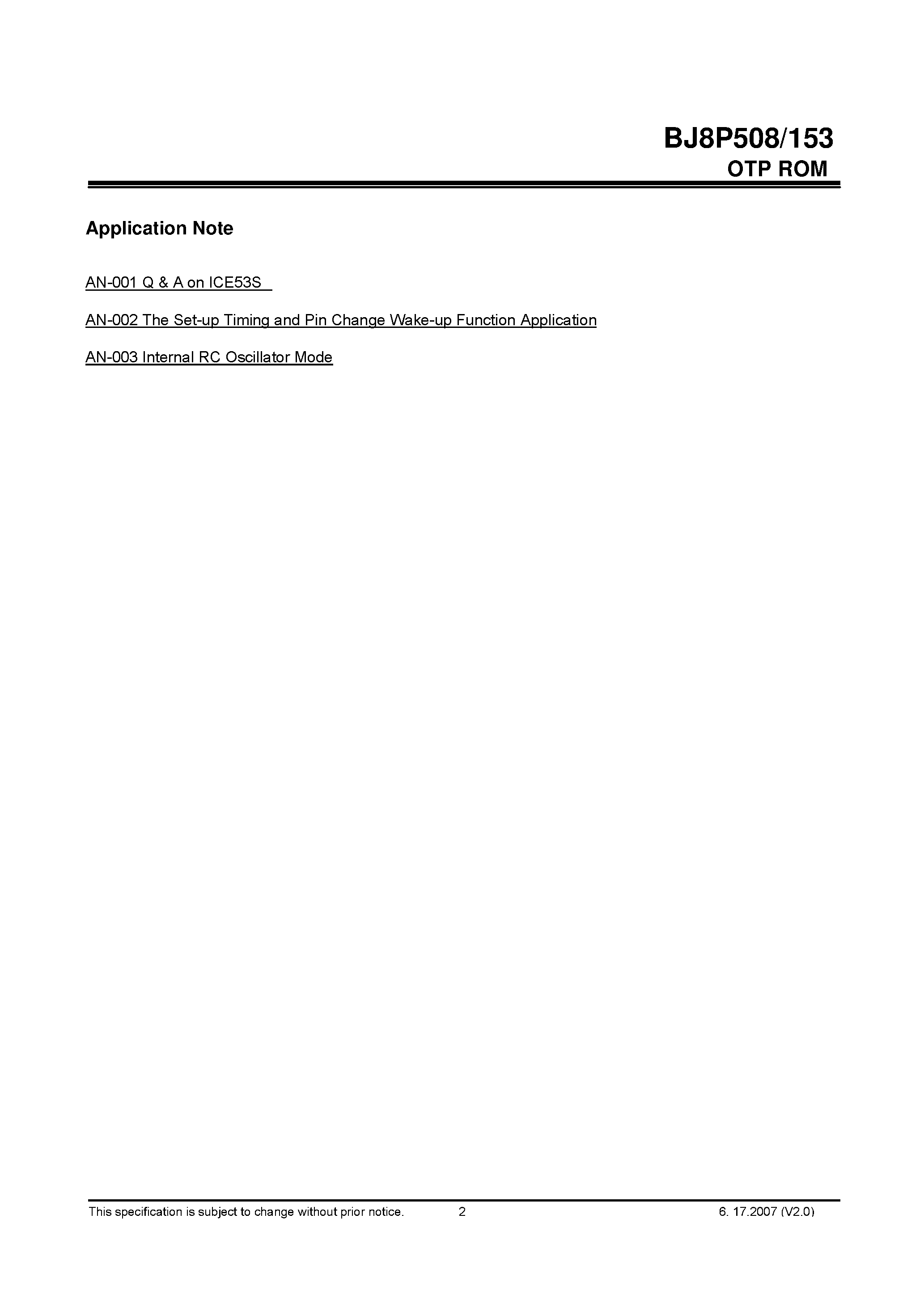 Datasheet BJ8P508/153 - 8-BIT MICRO-CONTROLLER page 2