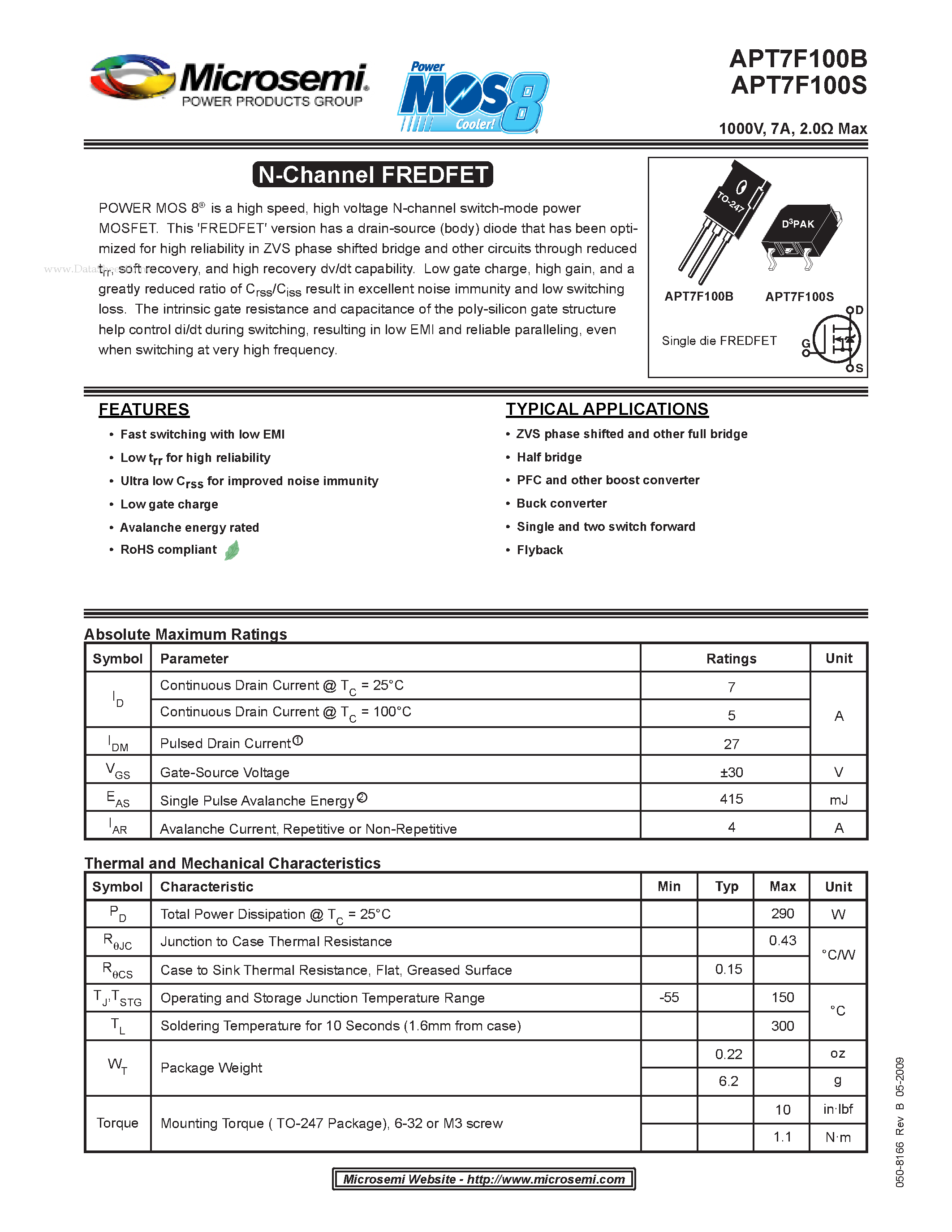 Datasheet APT7F100B - N-Channel FREDFET page 1
