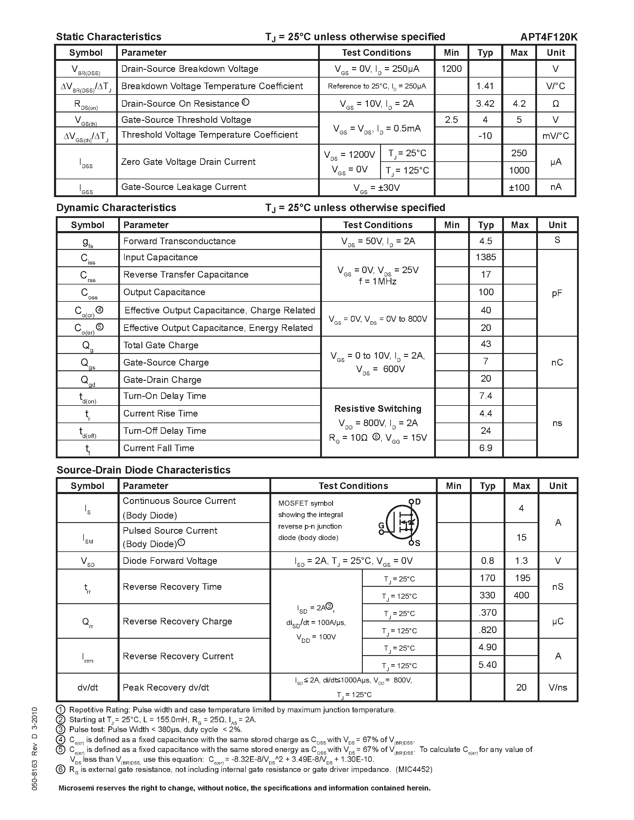 Datasheet APT4F120K - N-Channel FREDFET page 2