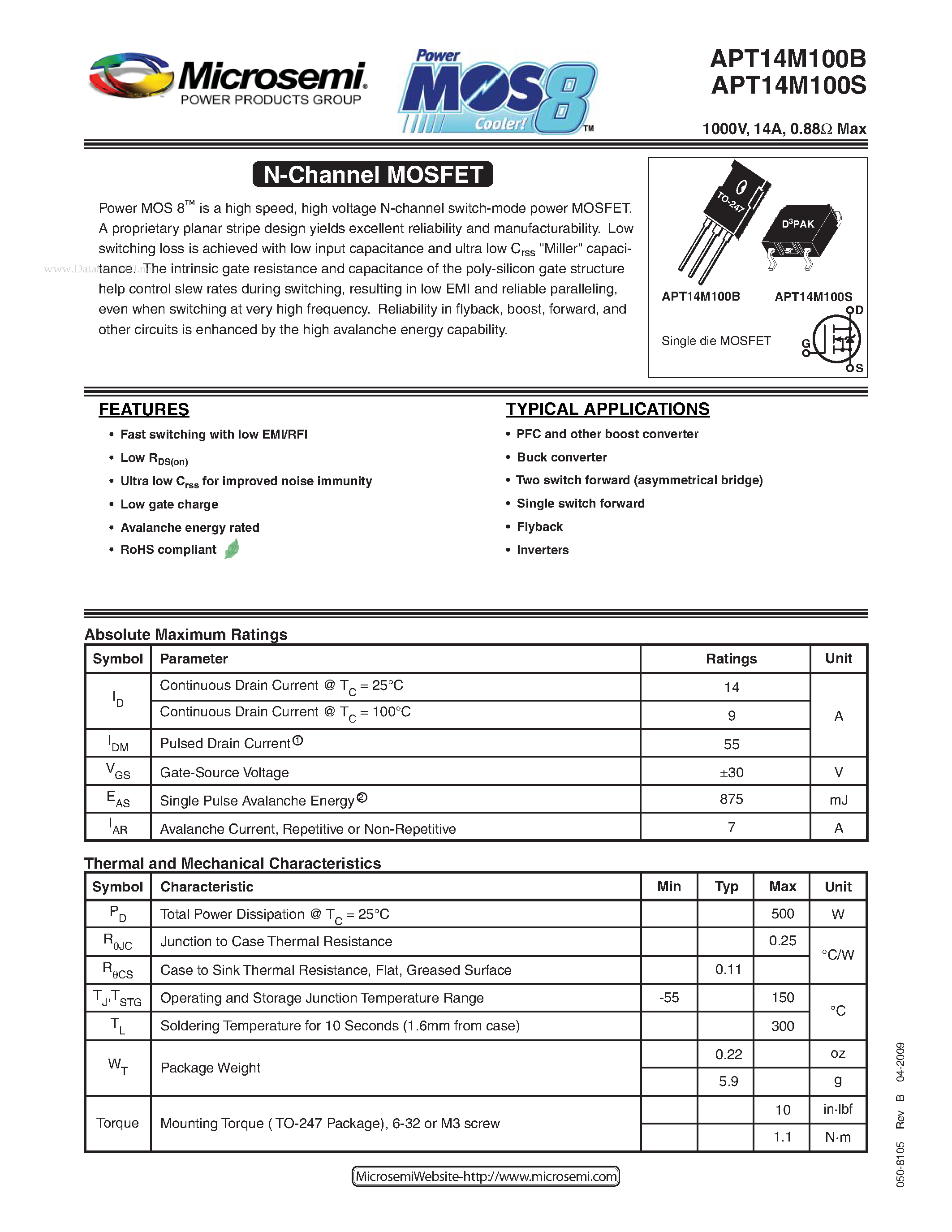 Datasheet APT14M100B - N-Channel MOSFET page 1