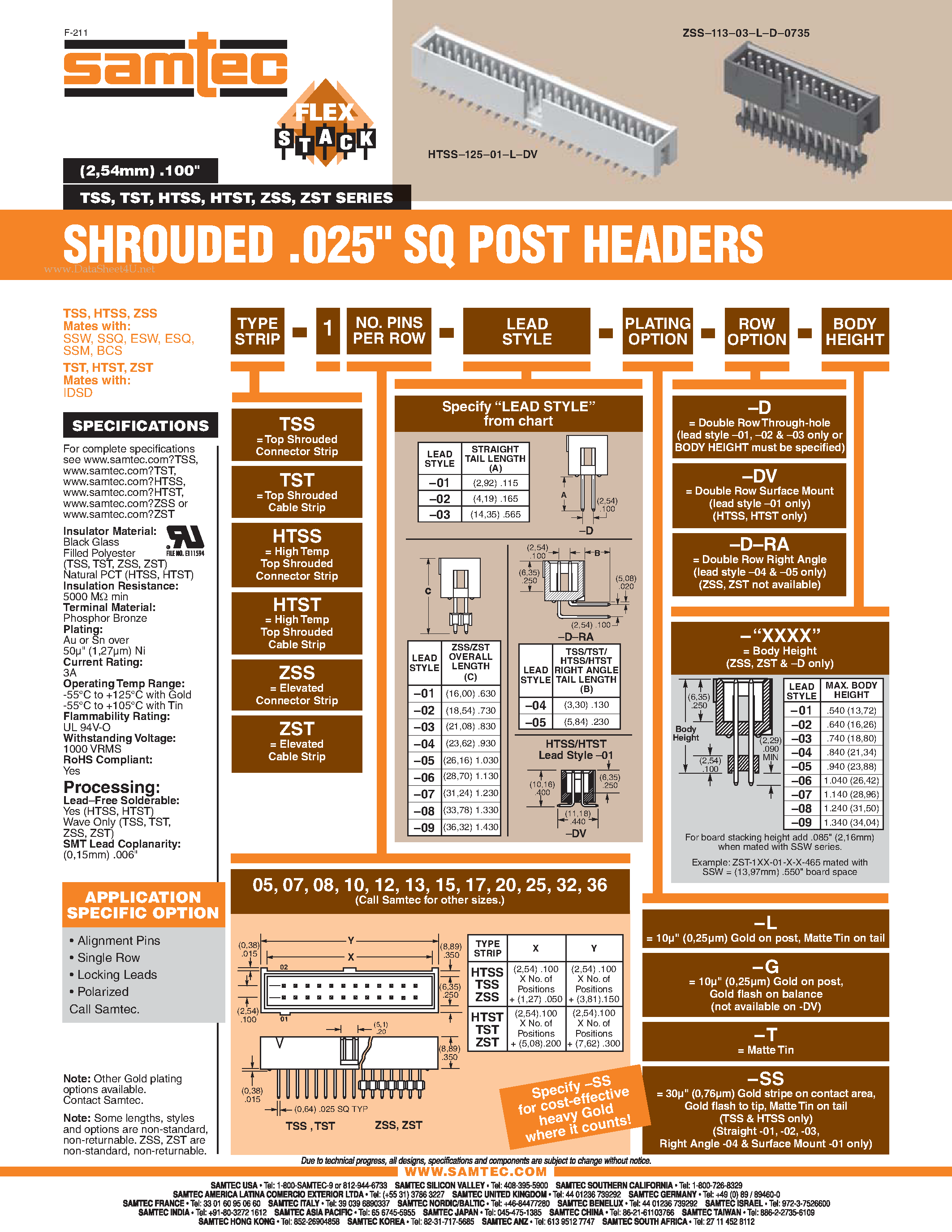 Datasheet HTSS-105-0x-x page 1 Datasheet HTSS-105-0x-x - SHROUDED .025 SQ POST HEADERS page 1