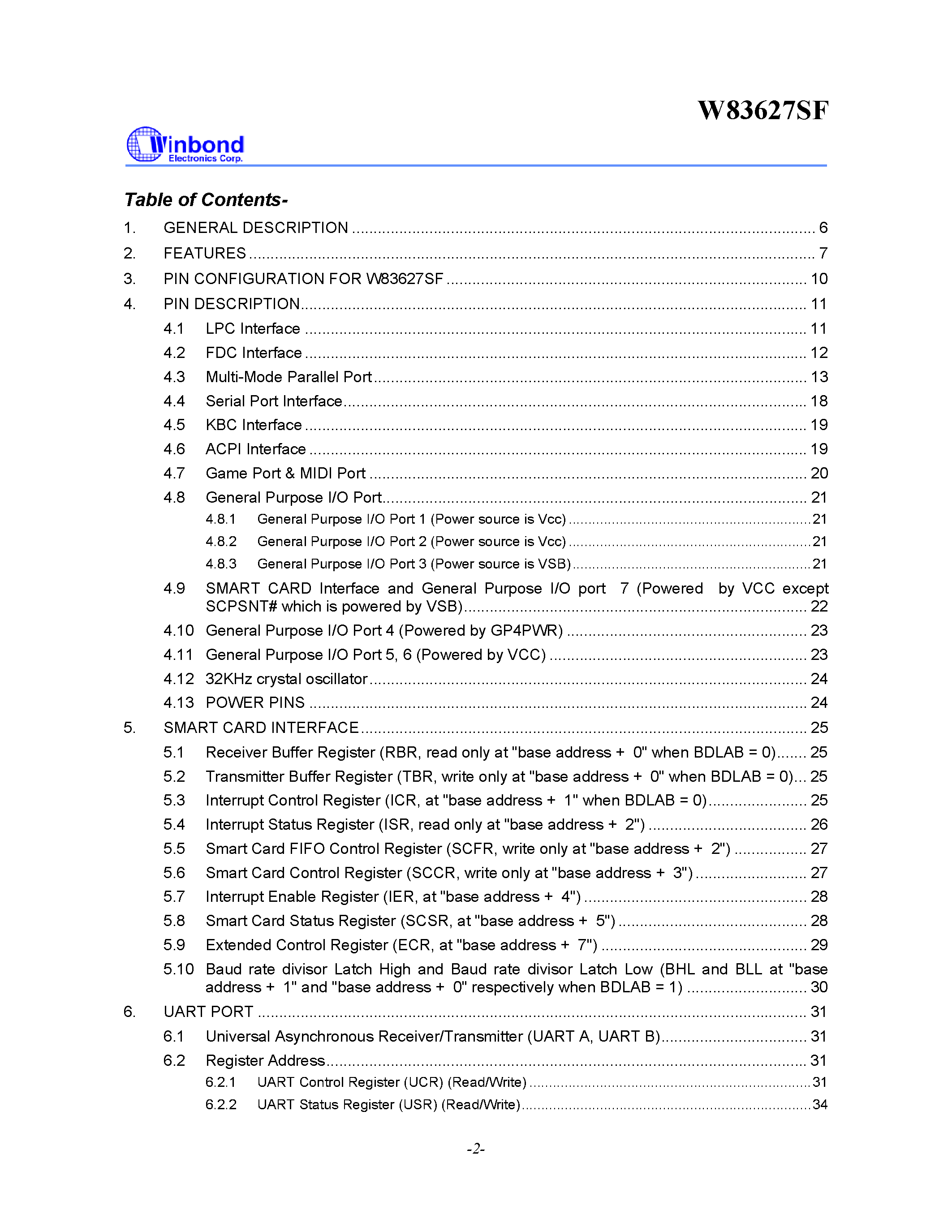 Datasheet W83627SF - WINBOND I/O page 2