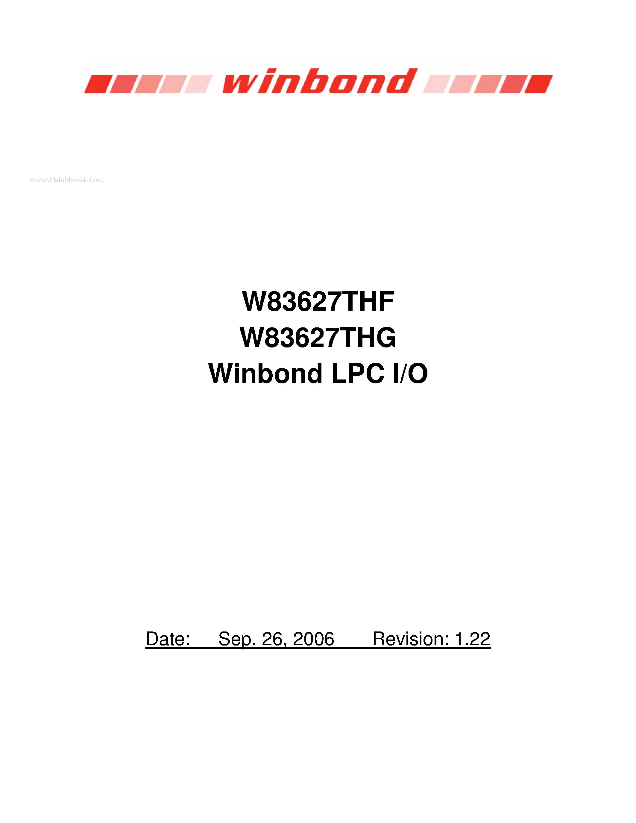 Даташит на микросхему W83627THF страница 1 Даташит W83627THF - Winbond LPC I/O страница 1