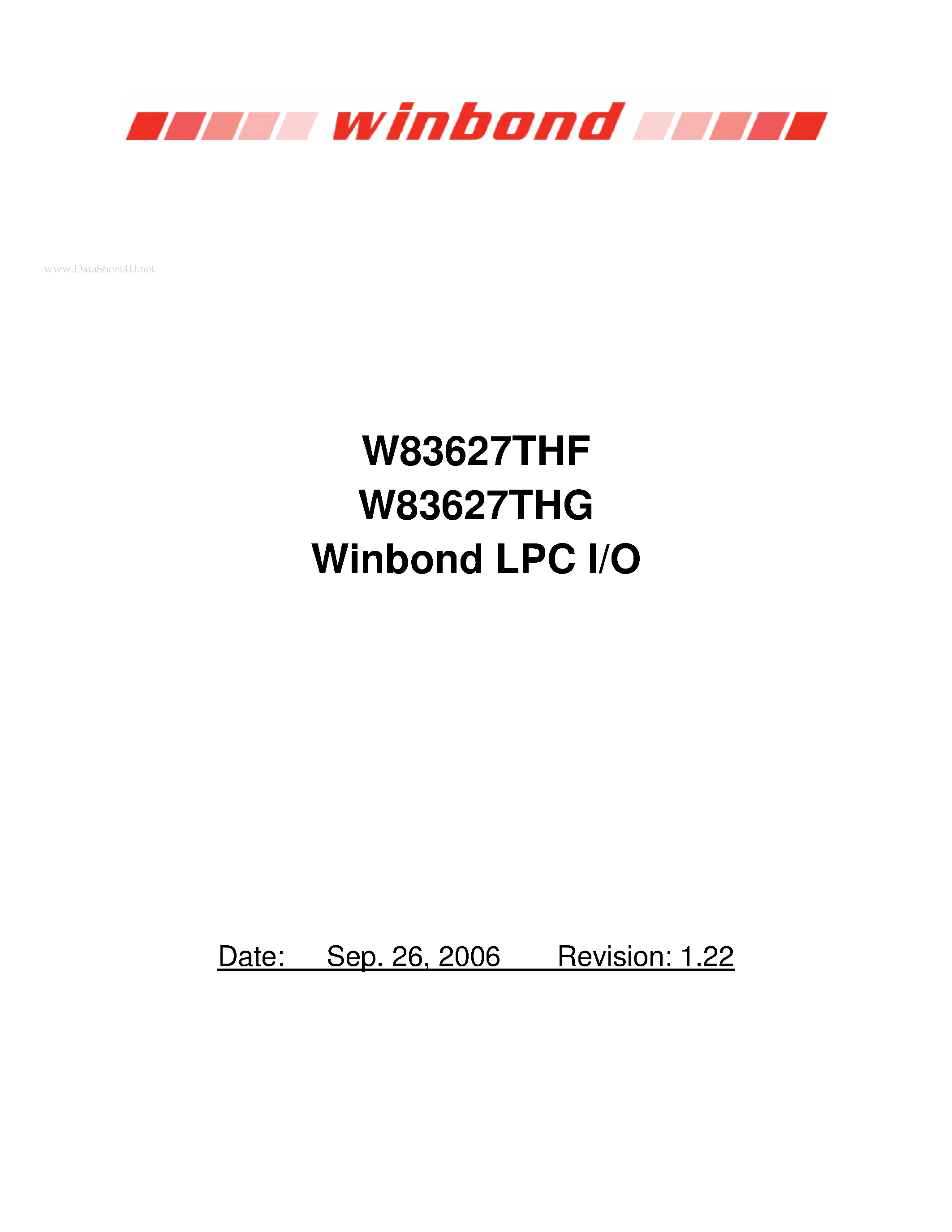 Datasheet W83627THF - Winbond LPC I/O page 1