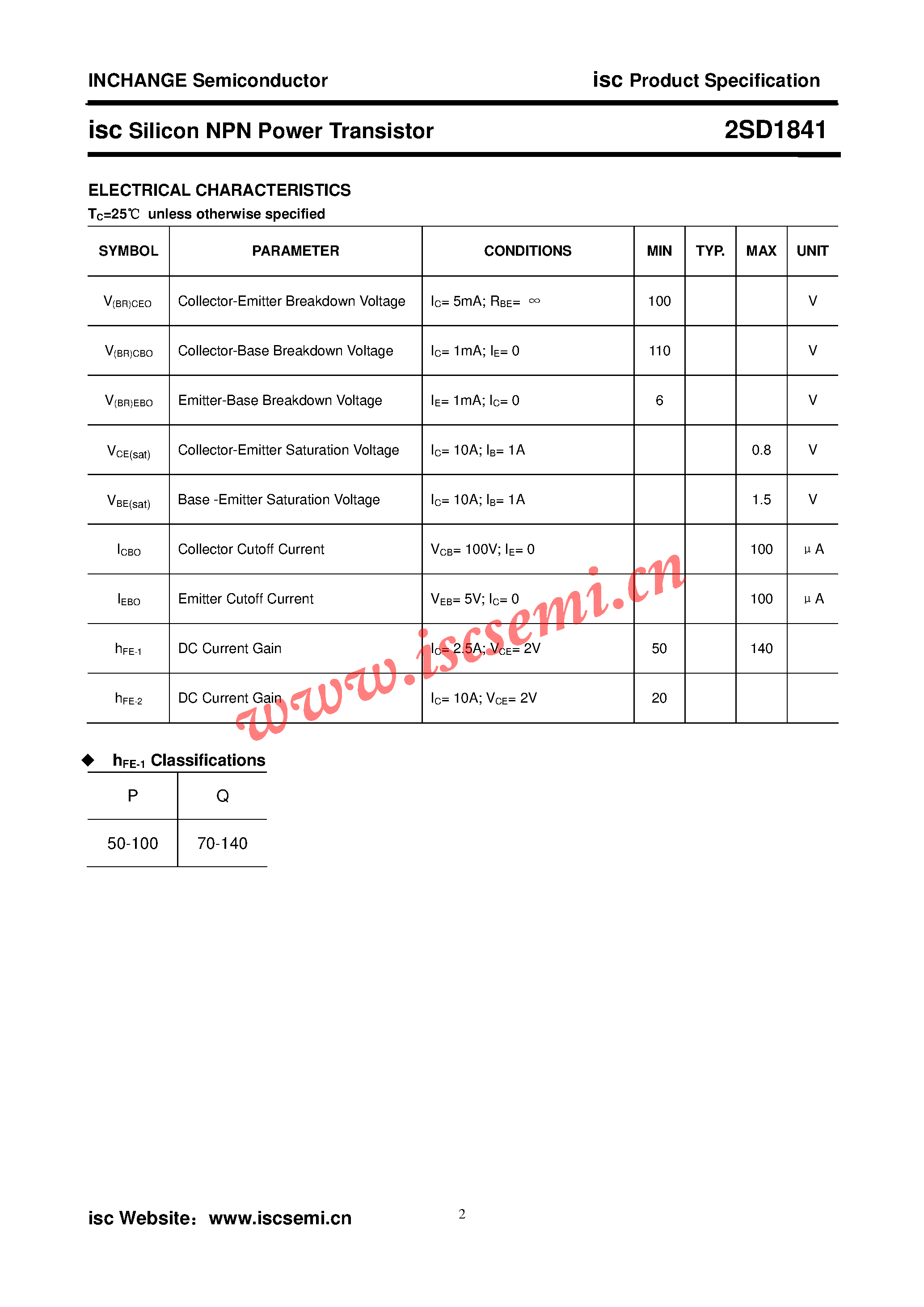 Datasheet 2SD1841 - Silicon NPN Power Transistor page 2