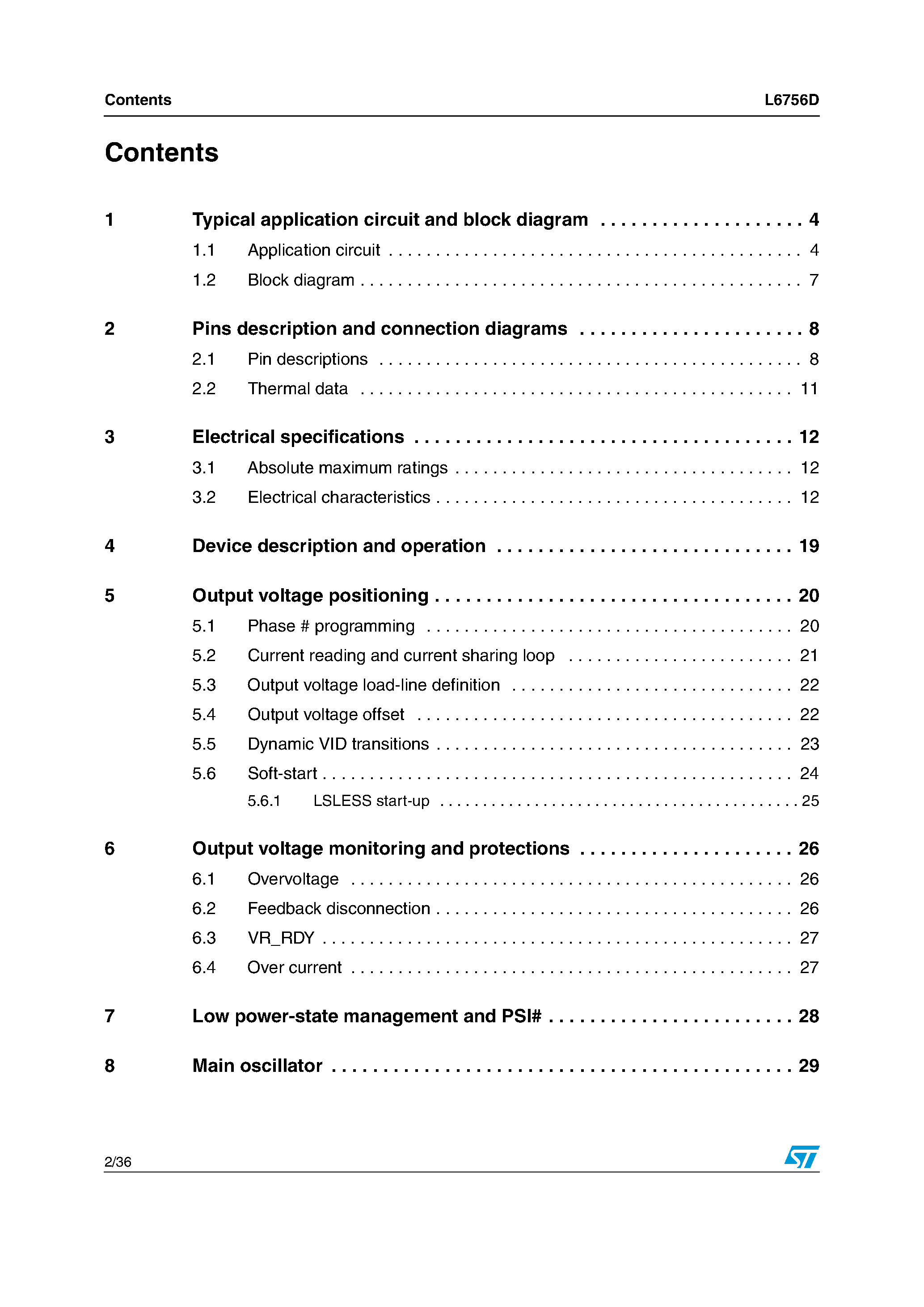 Datasheet L6756D - 2/3/4 phase buck controller page 2