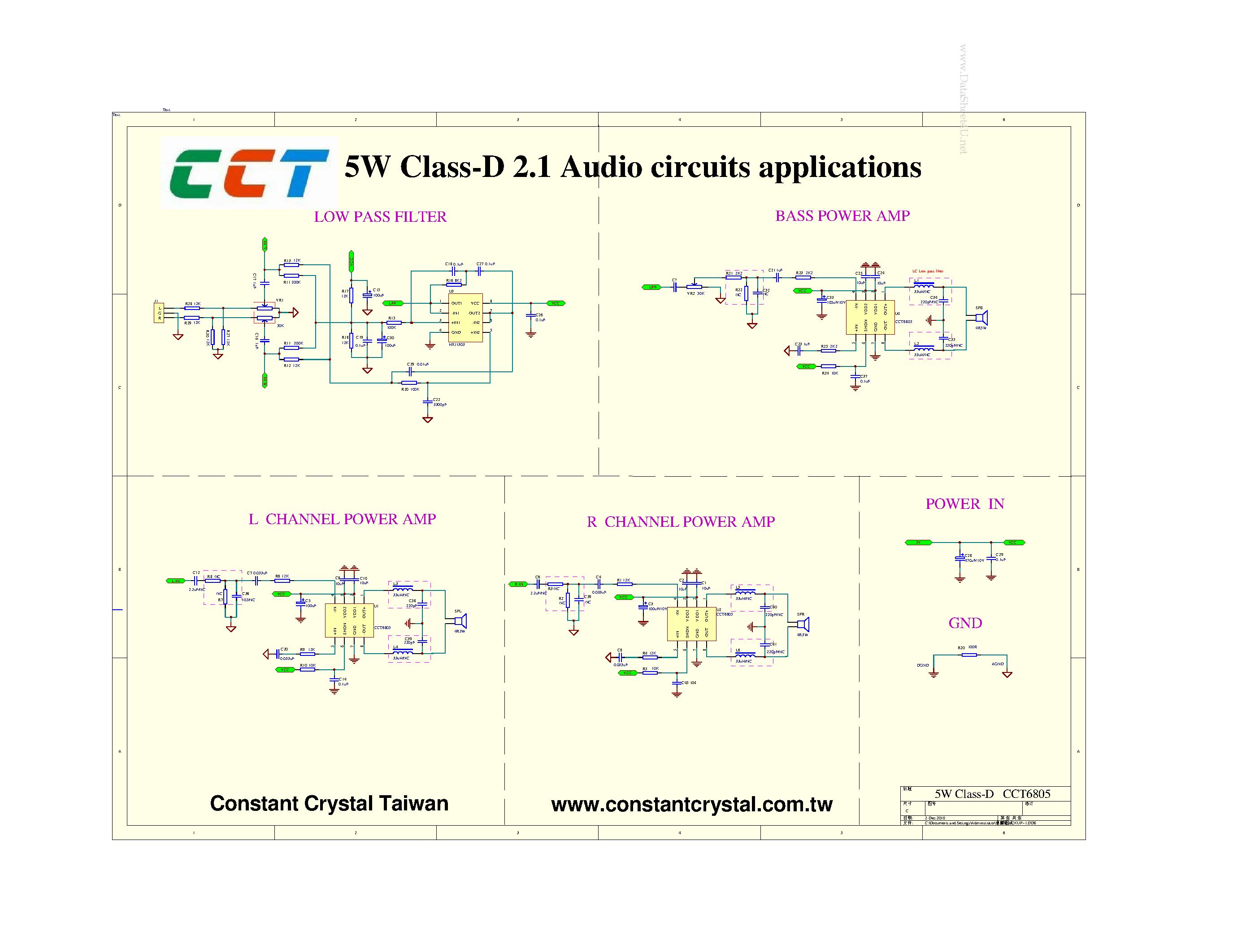 Даташит на микросхему CCT6805 страница 1 Даташит CCT6805 - 5W Class-D страница 1