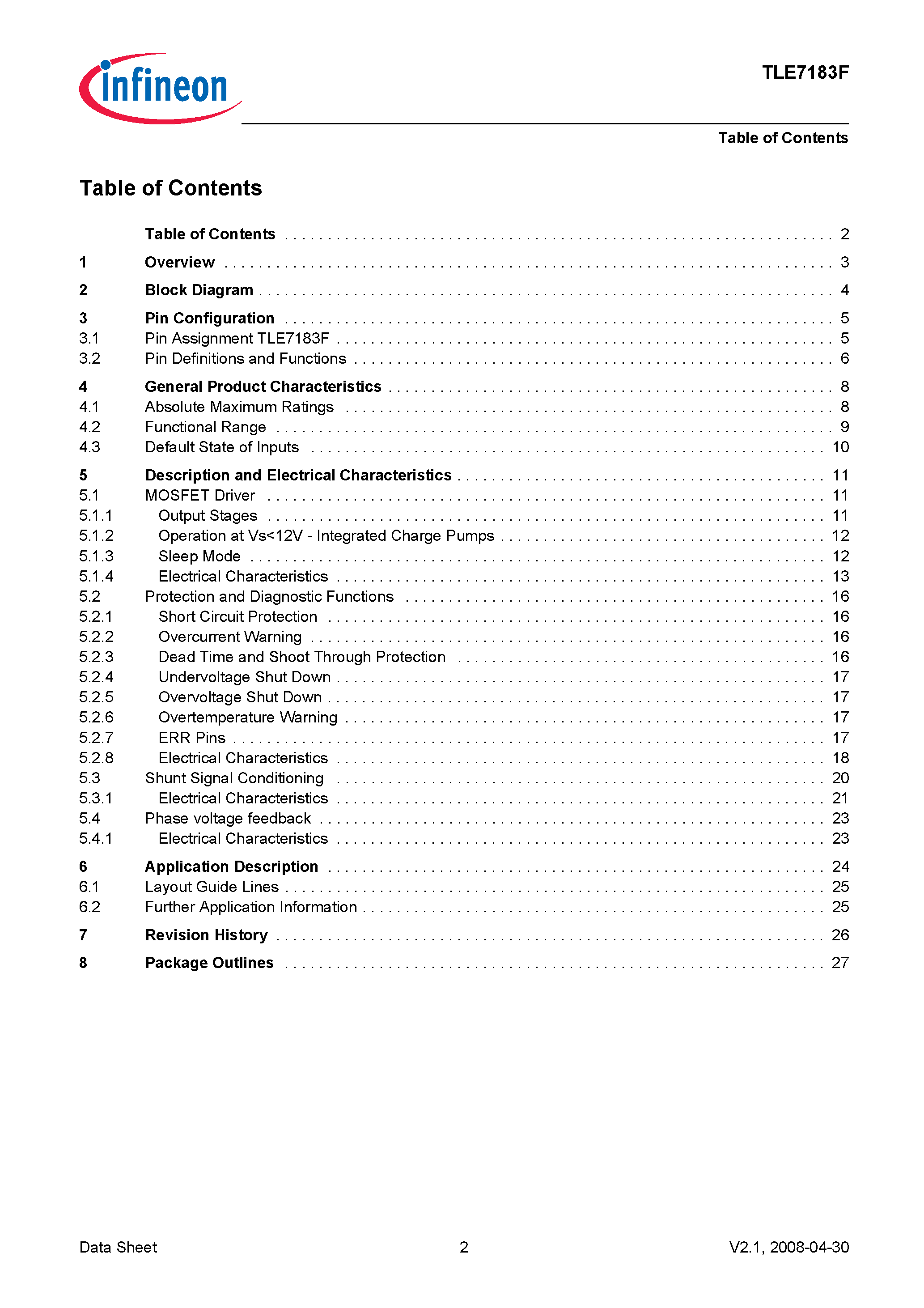 Datasheet TLE7183F - 3-Phase Bridge Driver IC page 2