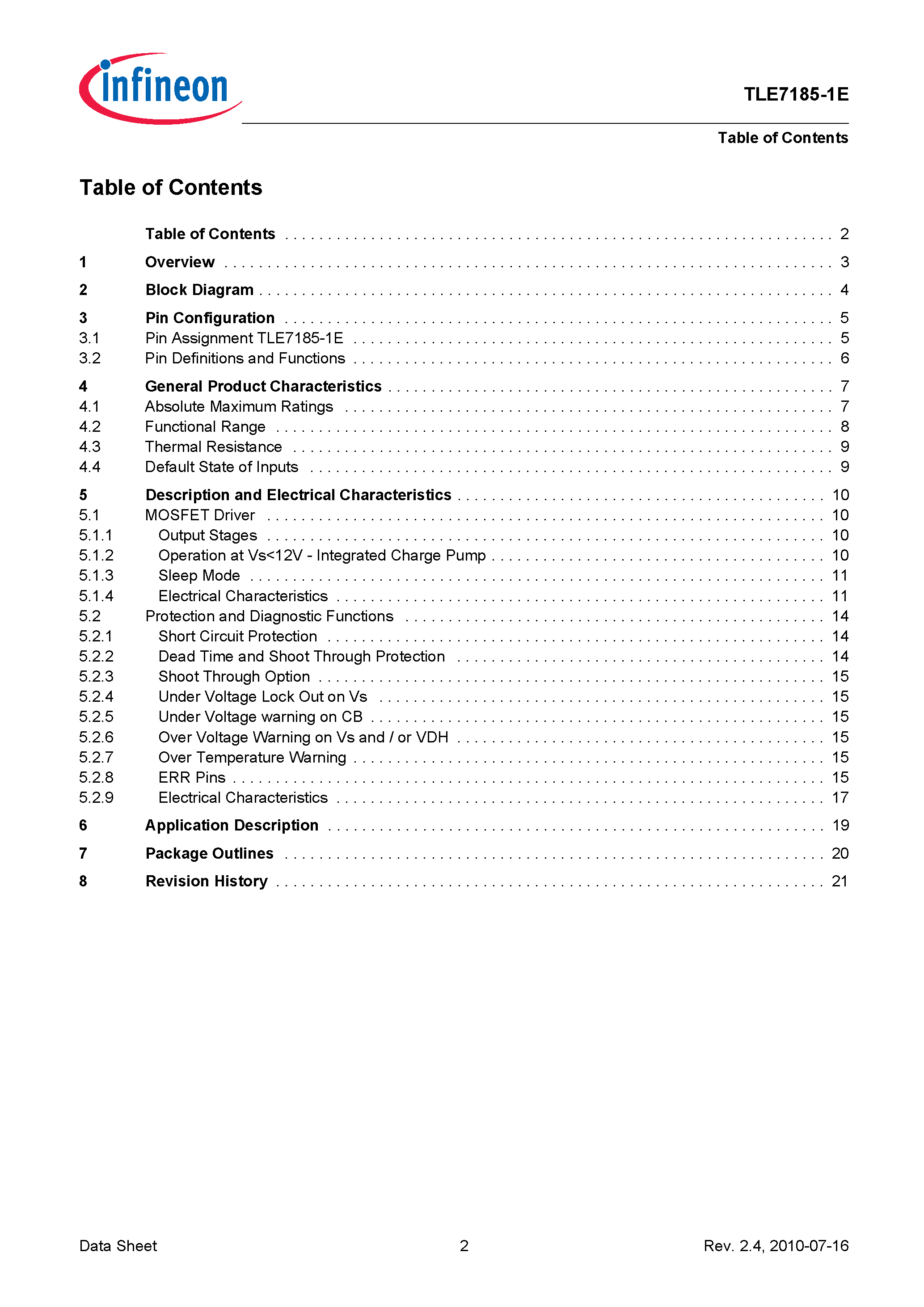 Datasheet TLE7185-1E - 3-Phase Bridge Driver IC page 2