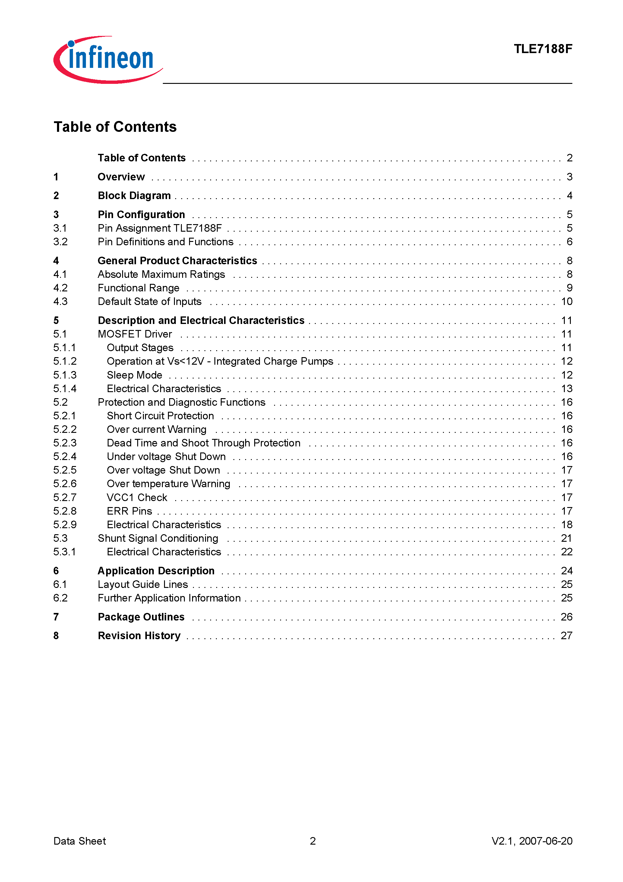 Datasheet TLE7188F - 3-Phase Bridge Driver IC page 2