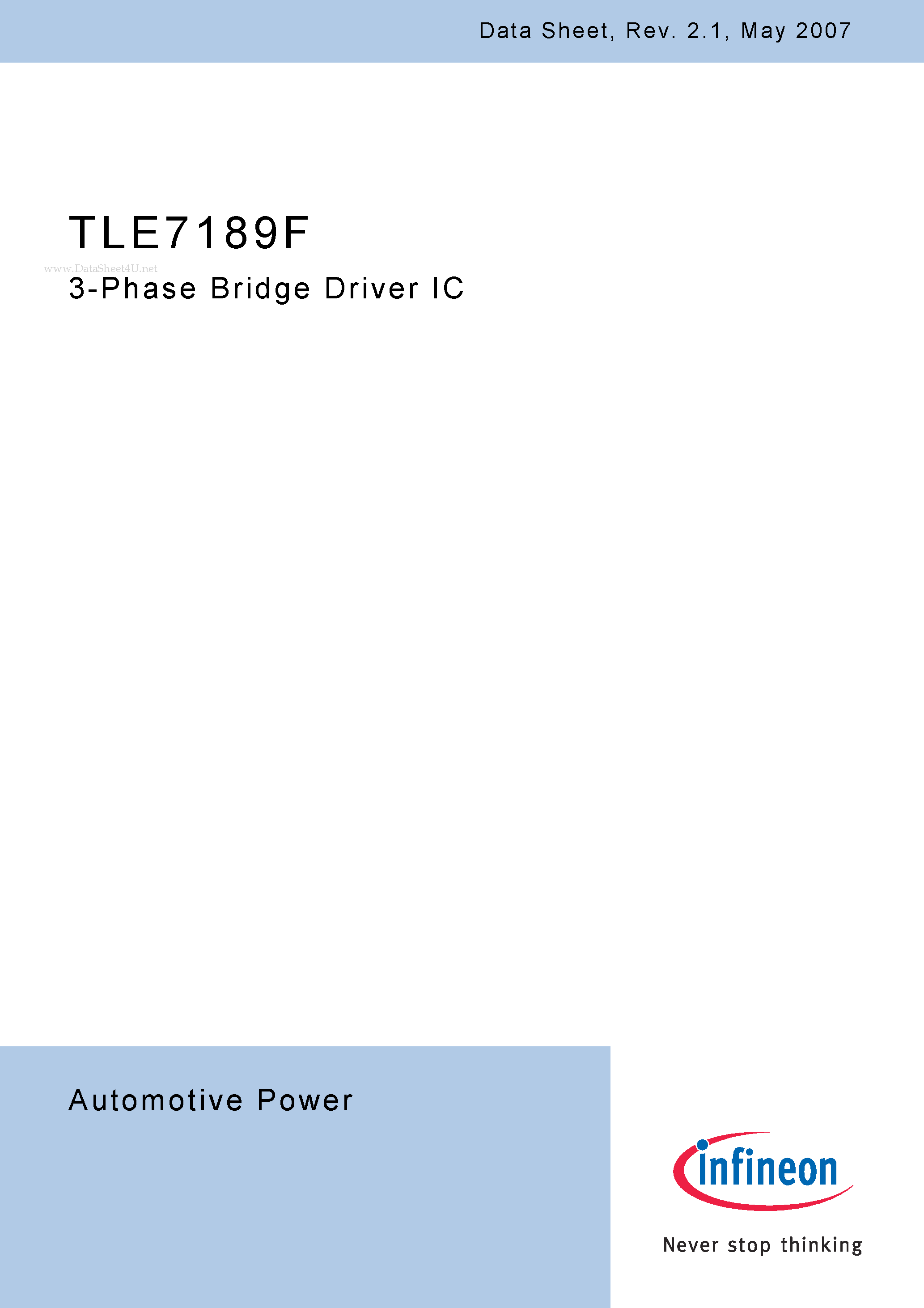 Datasheet TLE7189F - 3-Phase Bridge Driver IC page 1