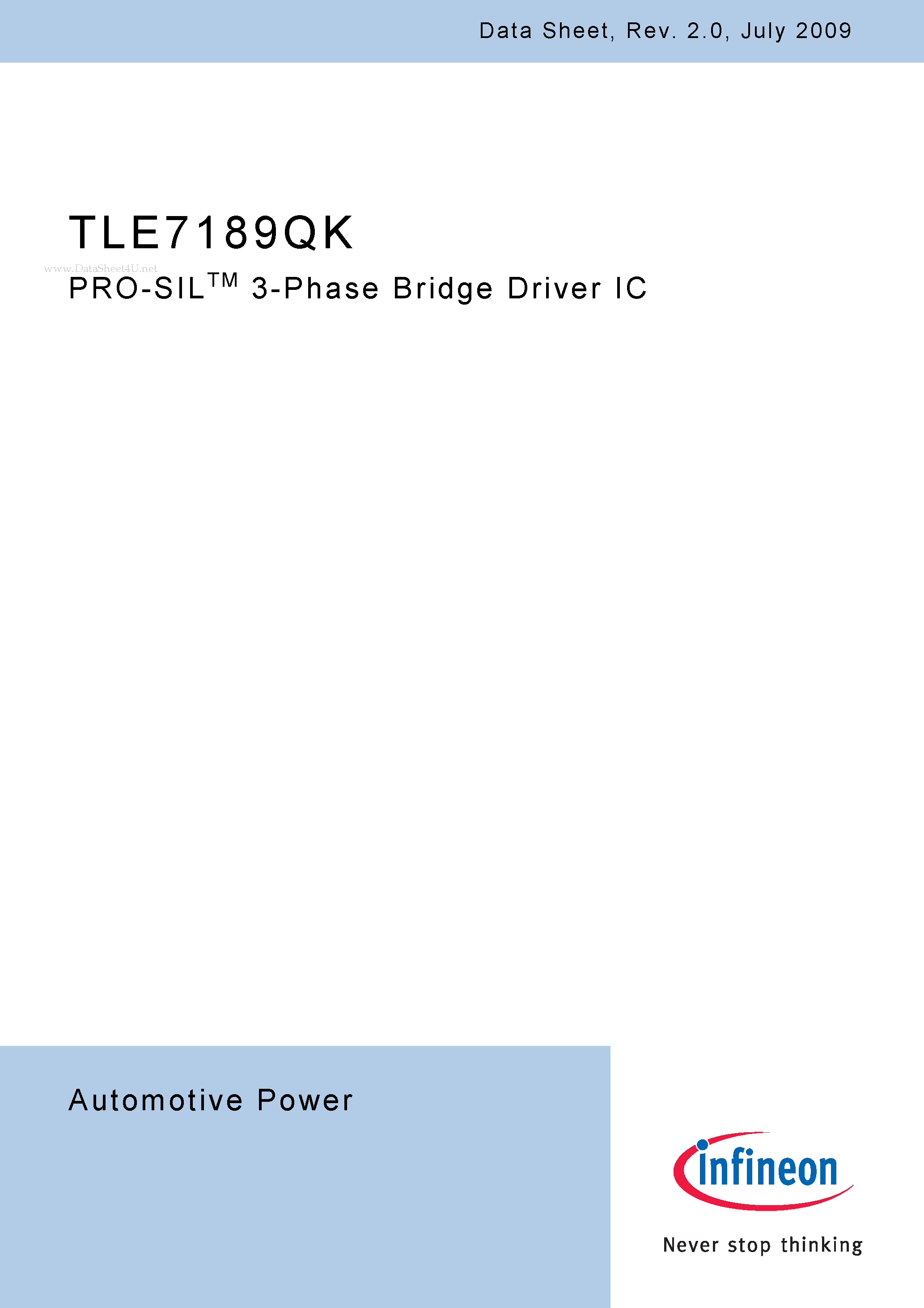 Datasheet TLE7189QK - PRO-SILTM 3-Phase Bridge Driver IC page 1