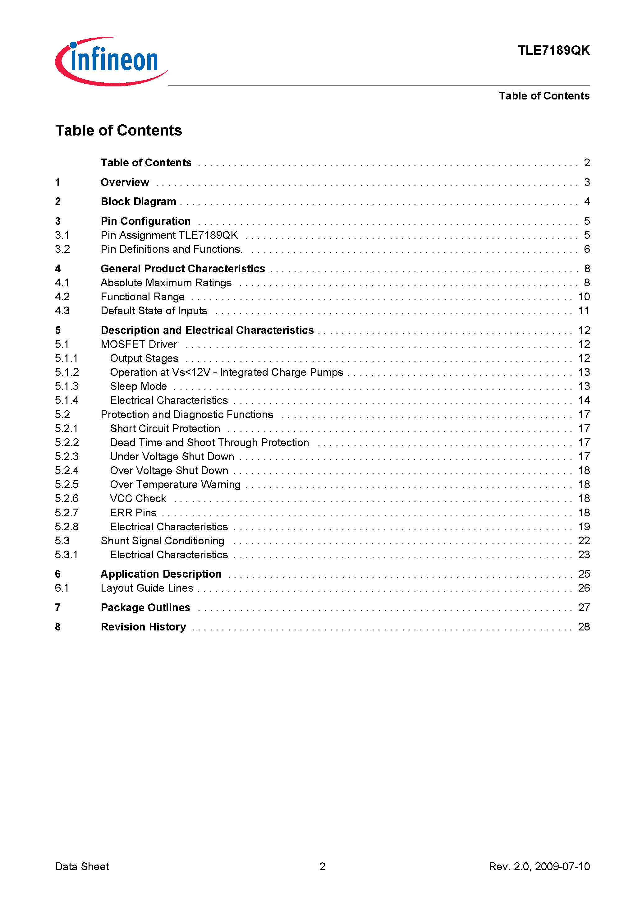 Datasheet TLE7189QK - PRO-SILTM 3-Phase Bridge Driver IC page 2
