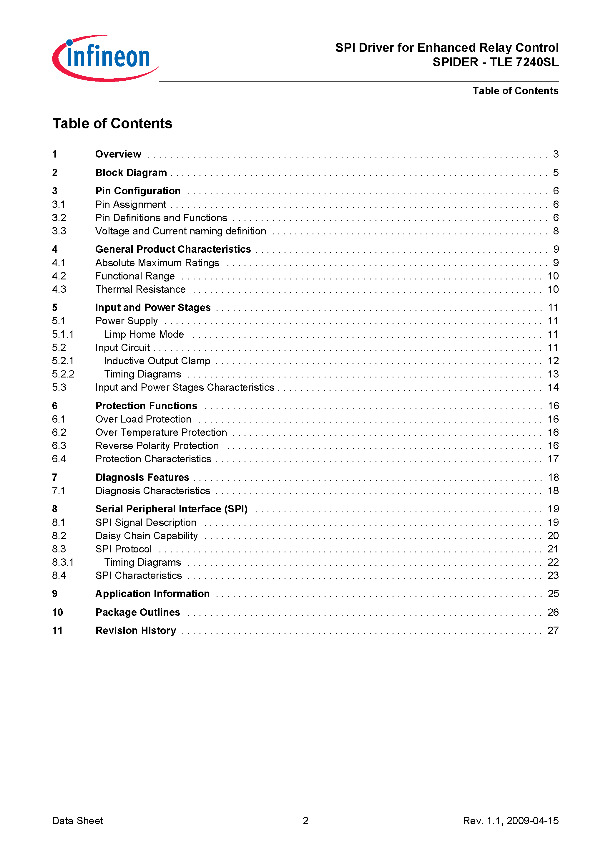 Даташит на микросхему TLE7240SL страница 2 Даташит TLE7240SL - 8 Channel Protected Low-Side Relay Switch страница 2