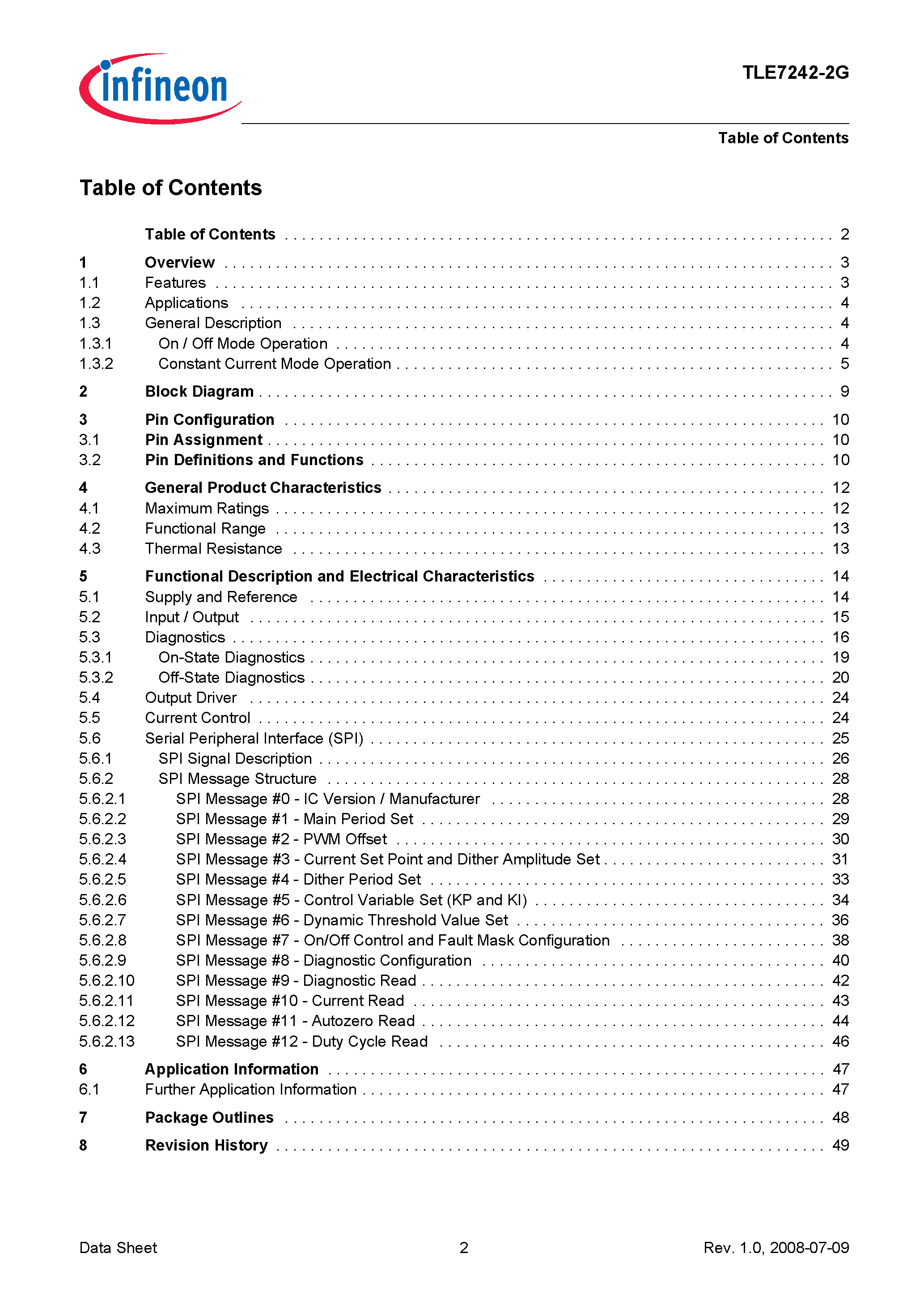 Datasheet TLE7242-2G - 4 Channel Fixed Frequency Constant Current Control IC page 2