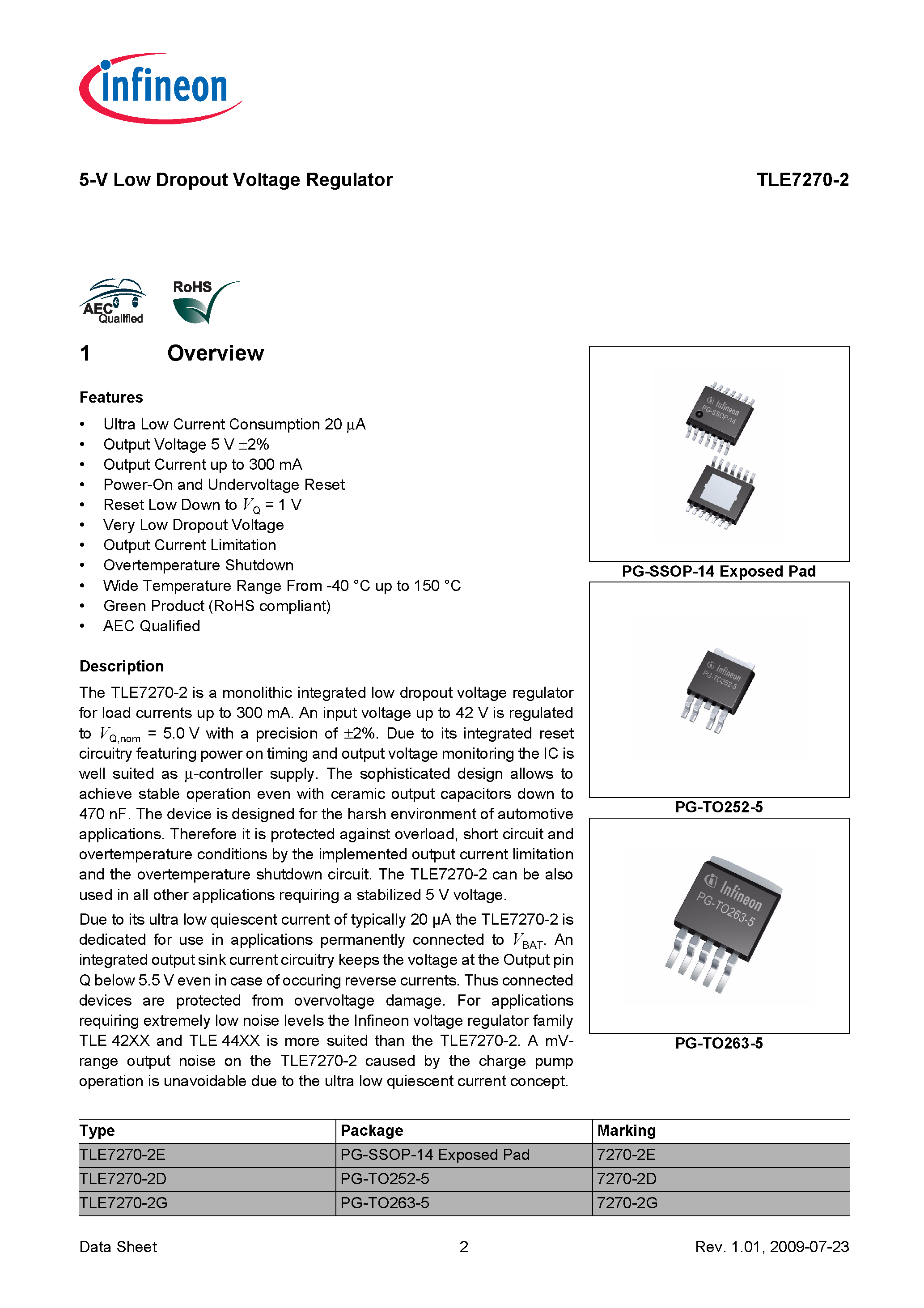 Datasheet TLE7270-2 - 5-V Low Dropout Voltage Regulator page 2