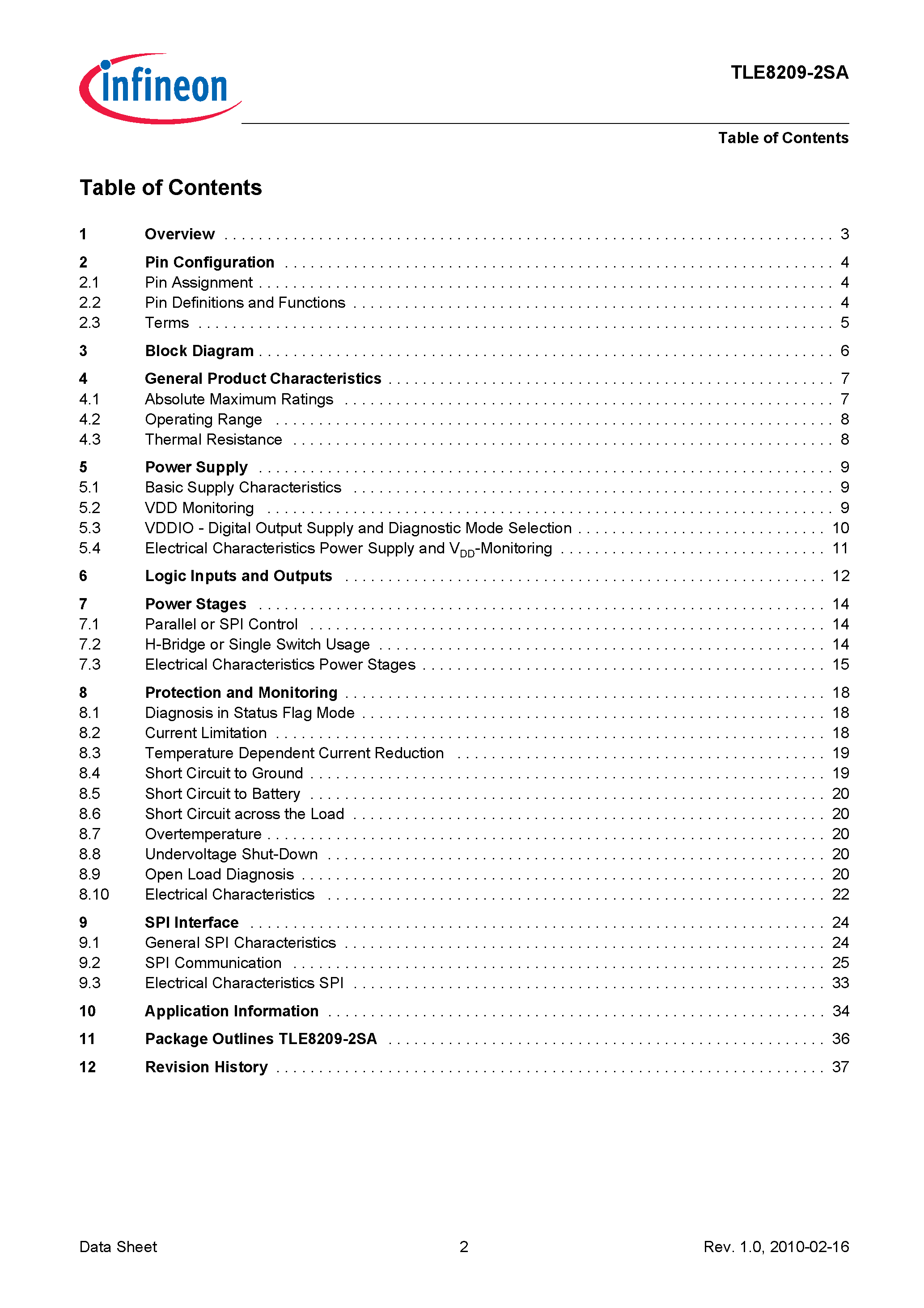 Даташит на микросхему TLE8209-2SA страница 2 Даташит TLE8209-2SA - SPI Programmable H-Bridge страница 2