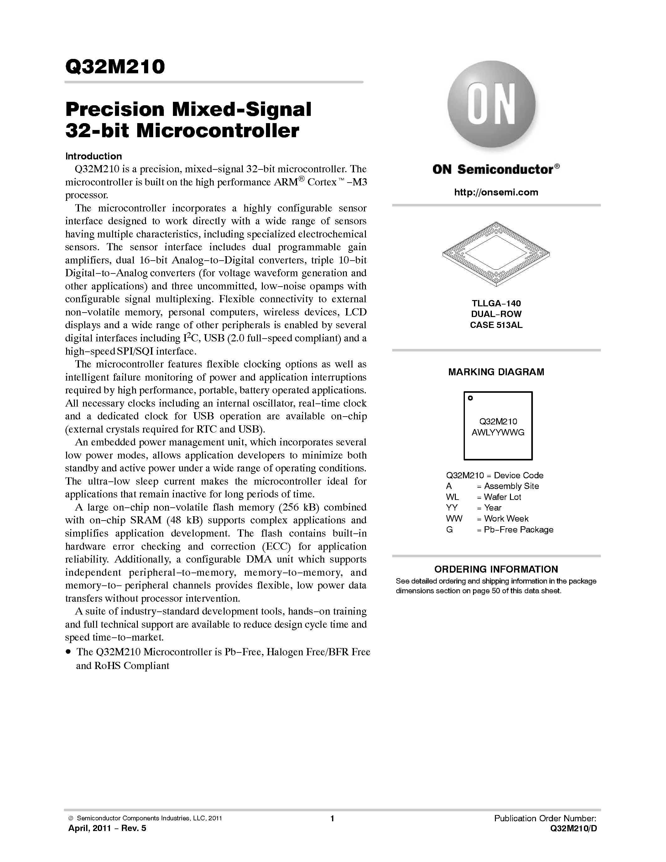 Datasheet Q32M210 page 1 Datasheet Q32M210 - Precision Mixed-Signal 32-bit Microcontroller SPI/SQI interface page 1