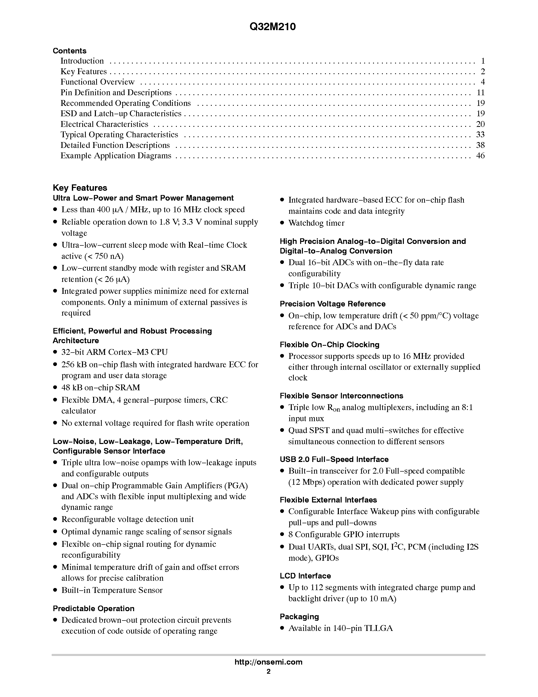Datasheet Q32M210 page 2 Datasheet Q32M210 - Precision Mixed-Signal 32-bit Microcontroller SPI/SQI interface page 2