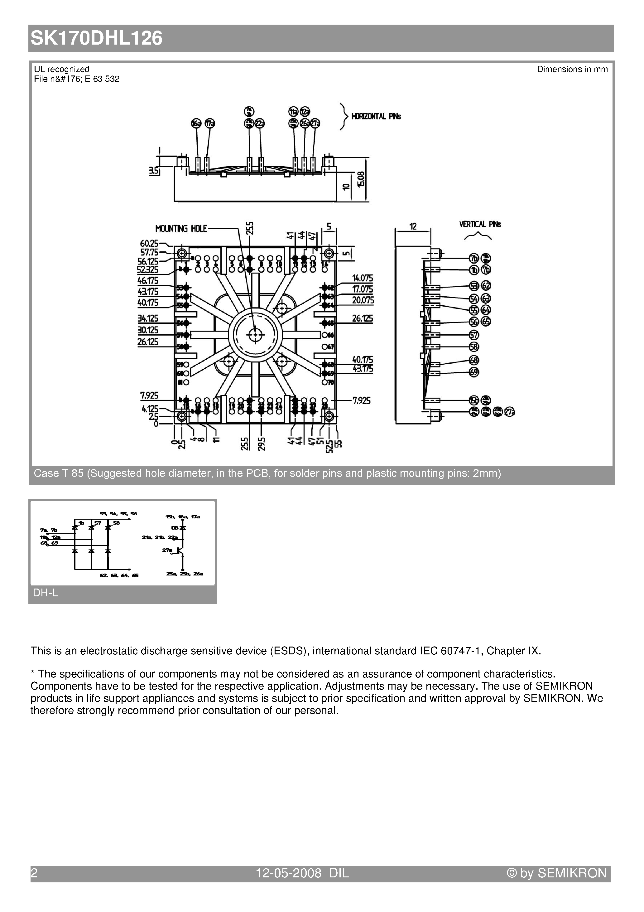 Datasheet SK170DHL126 - Half controlled bridge rectifier IGBT braking chopper page 2