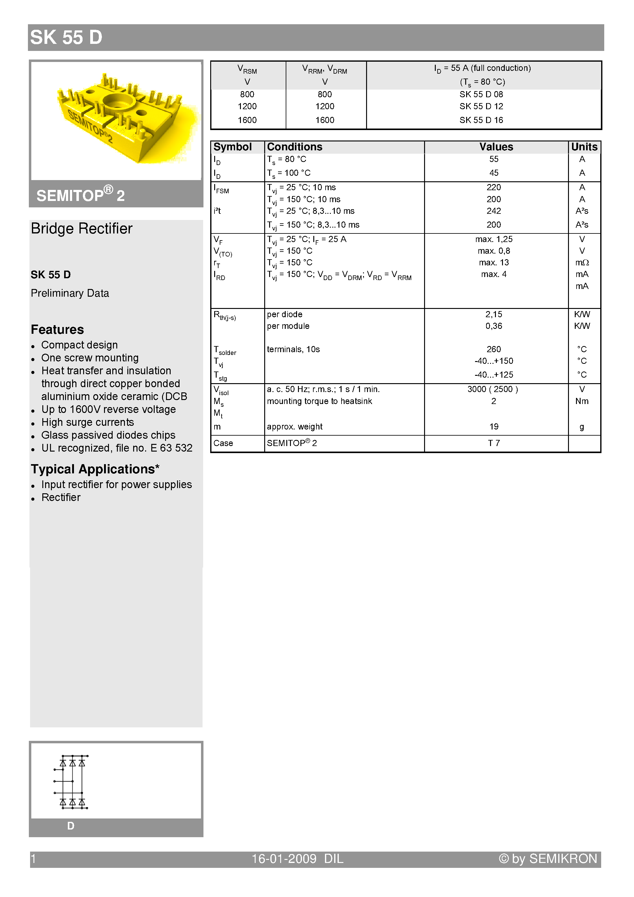 Datasheet SK55D page 1 Datasheet SK55D - Bridge Rectifier page 1