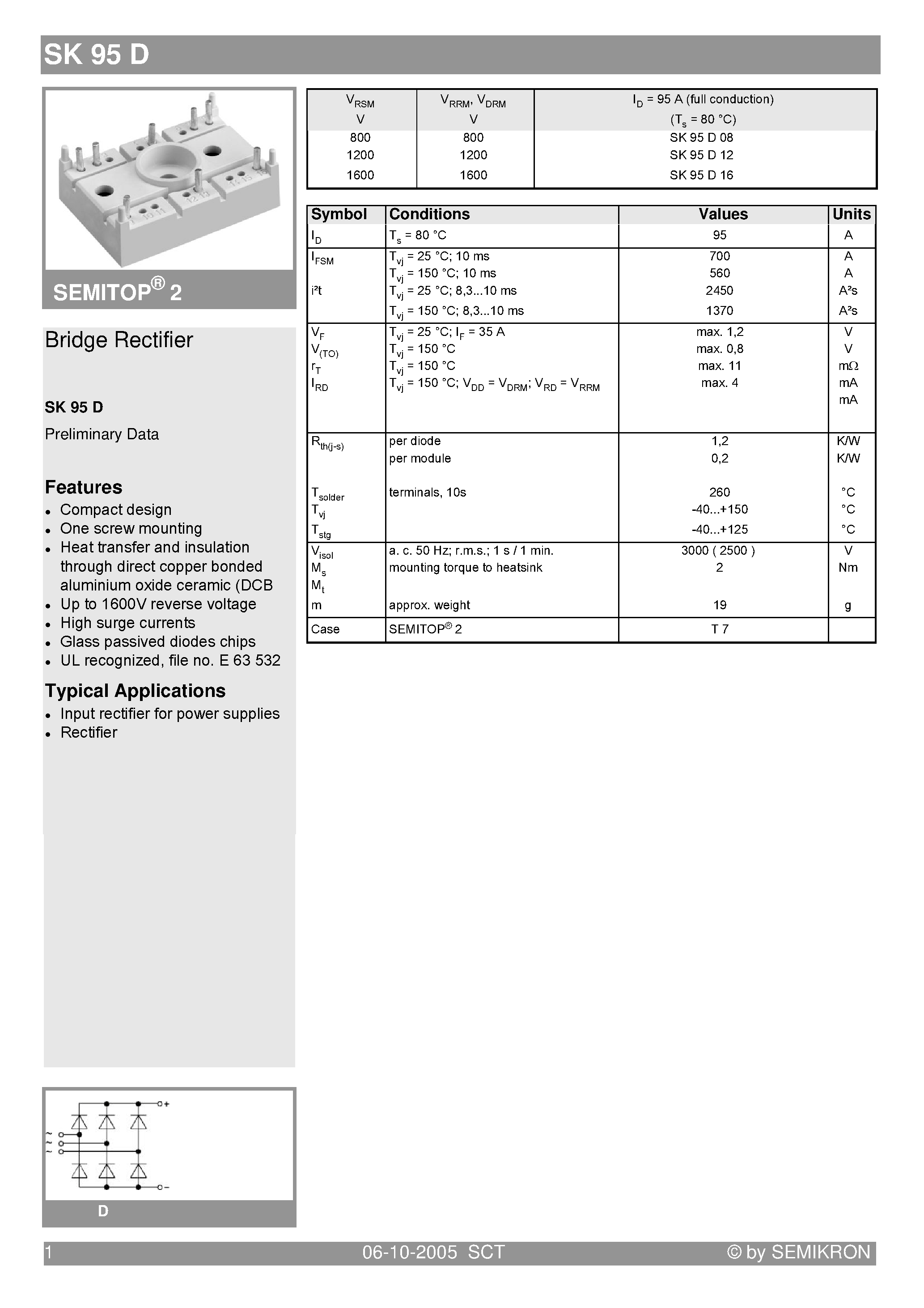 Datasheet SK95D page 1 Datasheet SK95D - Bridge Rectifier page 1
