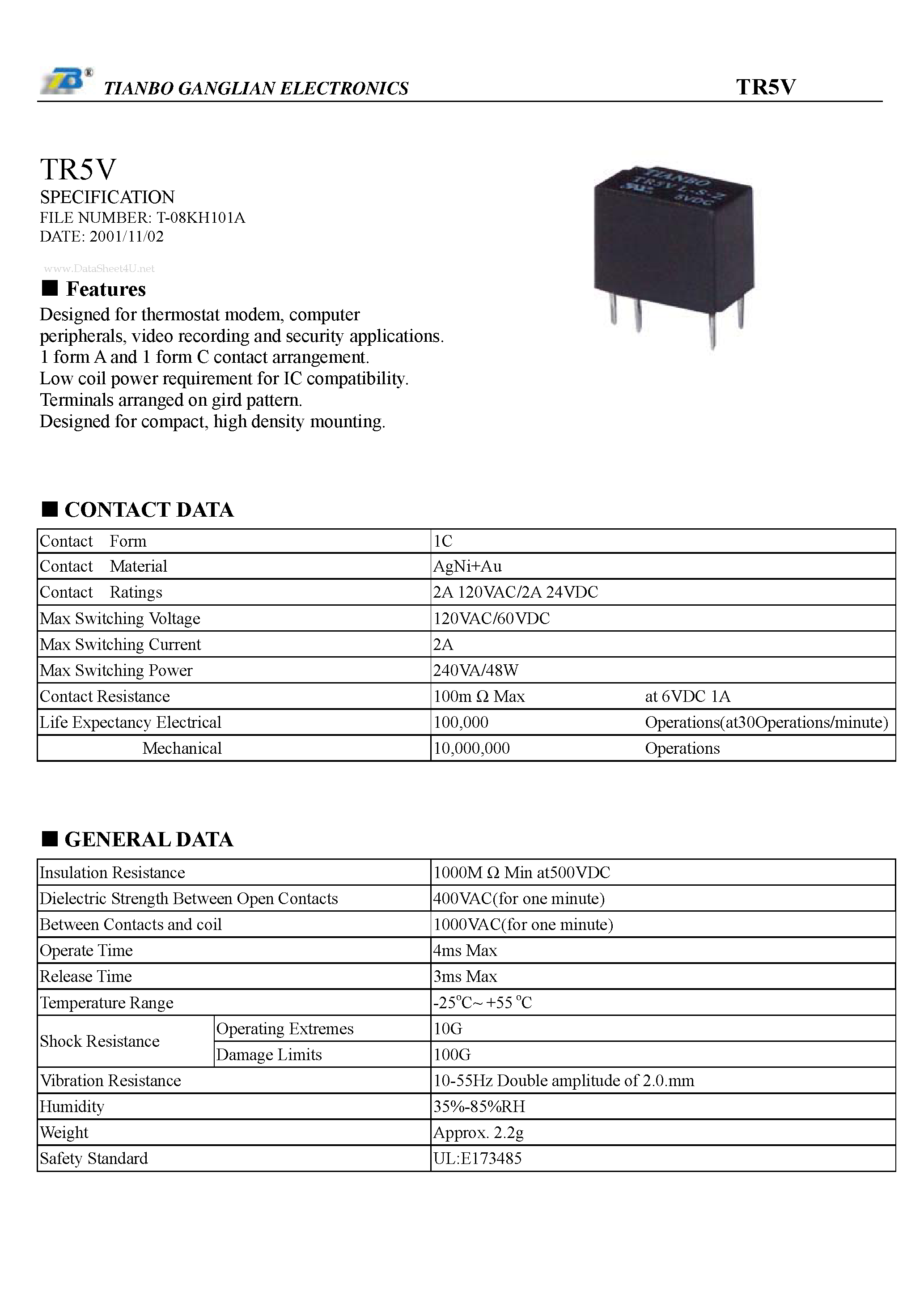 Datasheet TR5V - Relay page 1