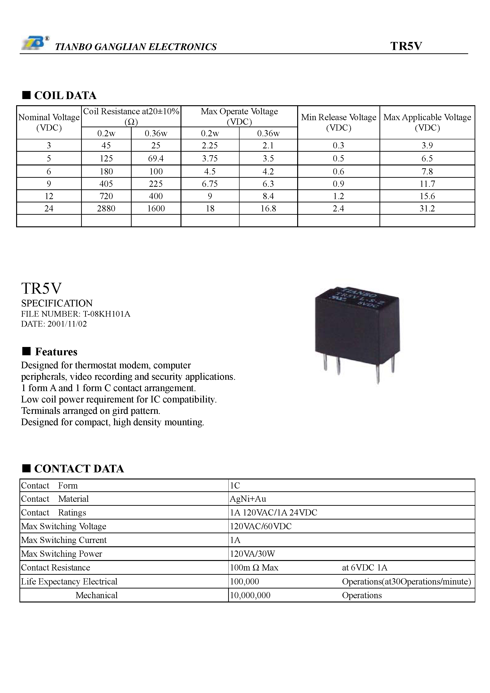 Datasheet TR5V - Relay page 2