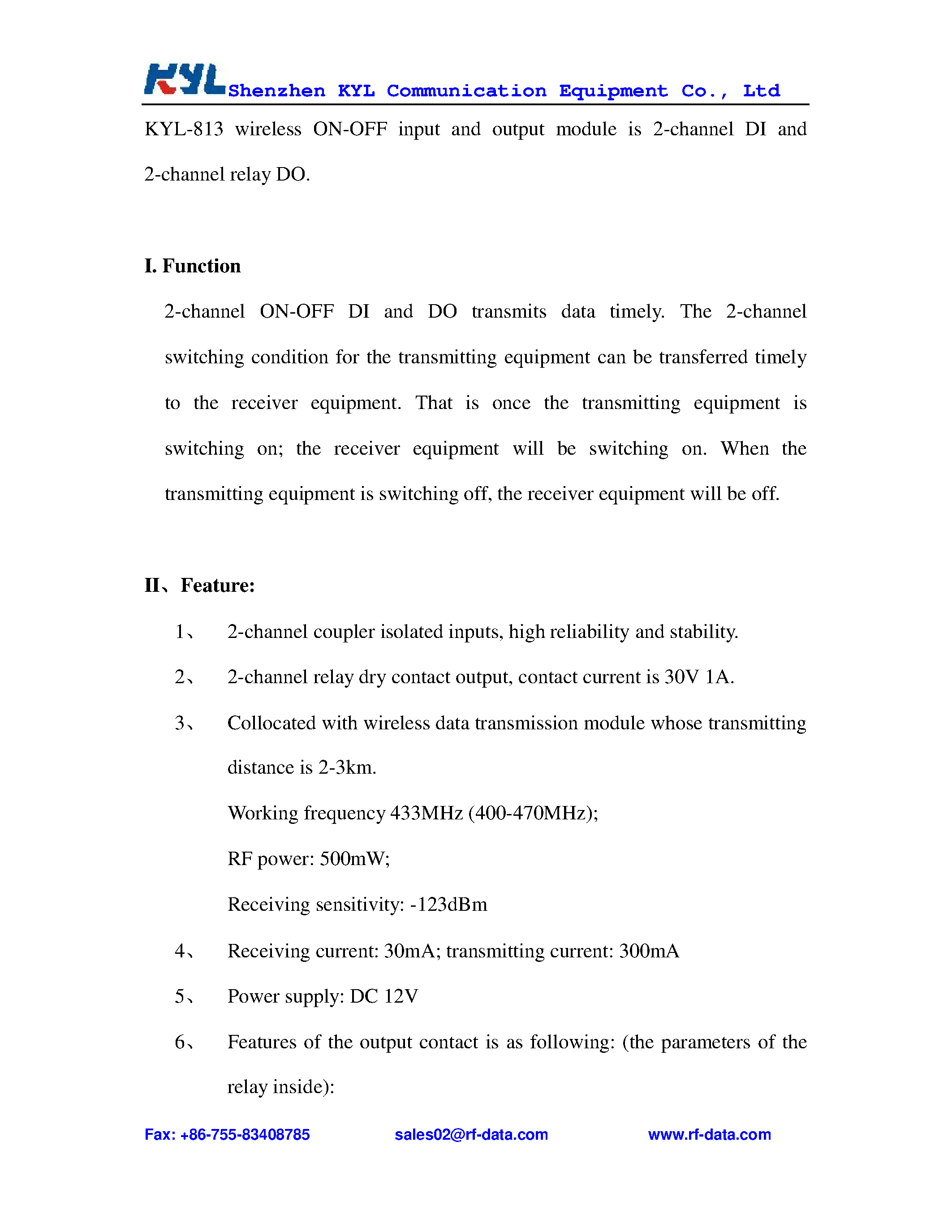 Datasheet KYL-813 - 2-way I/O module page 2