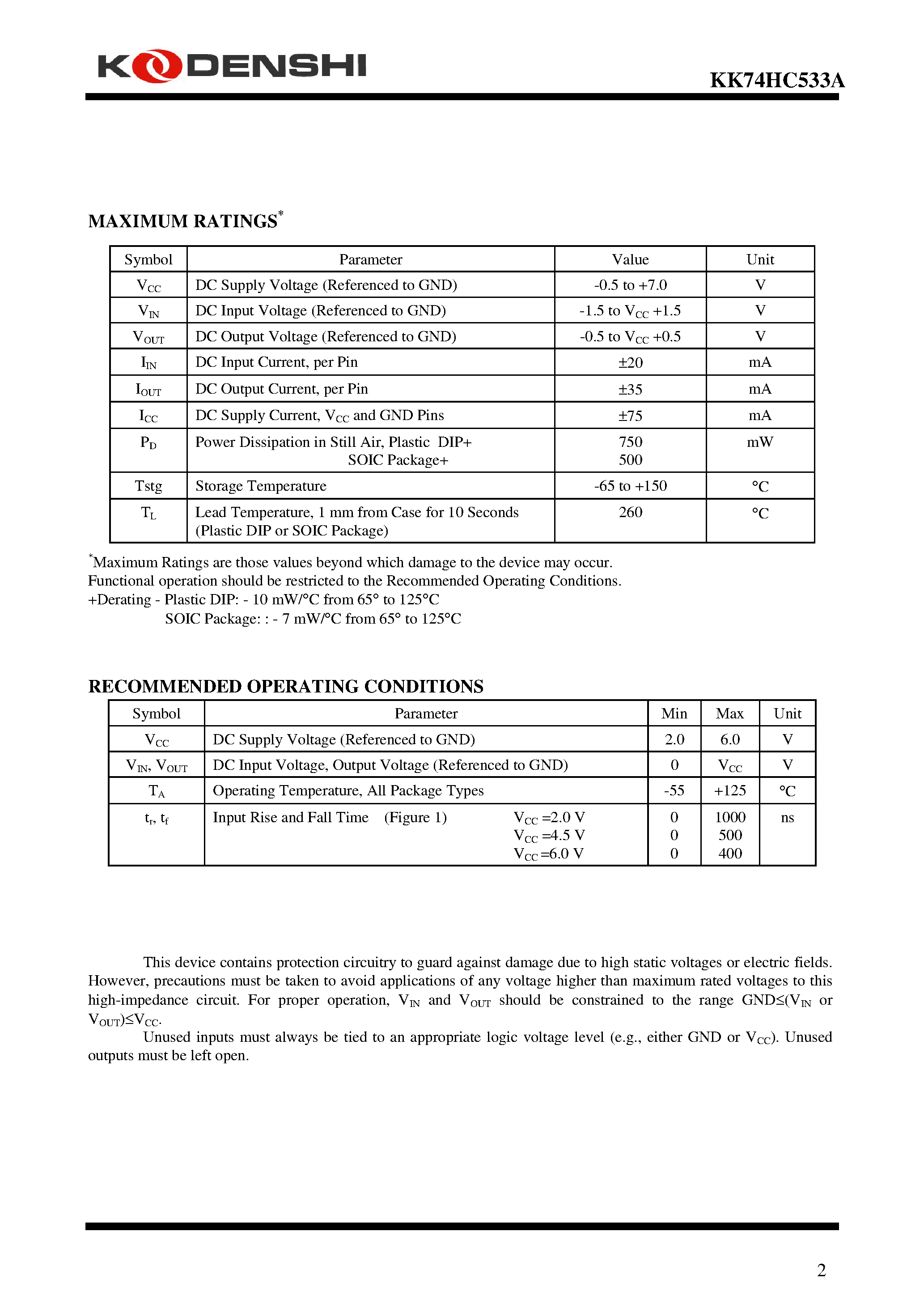 Datasheet KK74HC533A - Octal 3-State Inverting Transparent Latch page 2