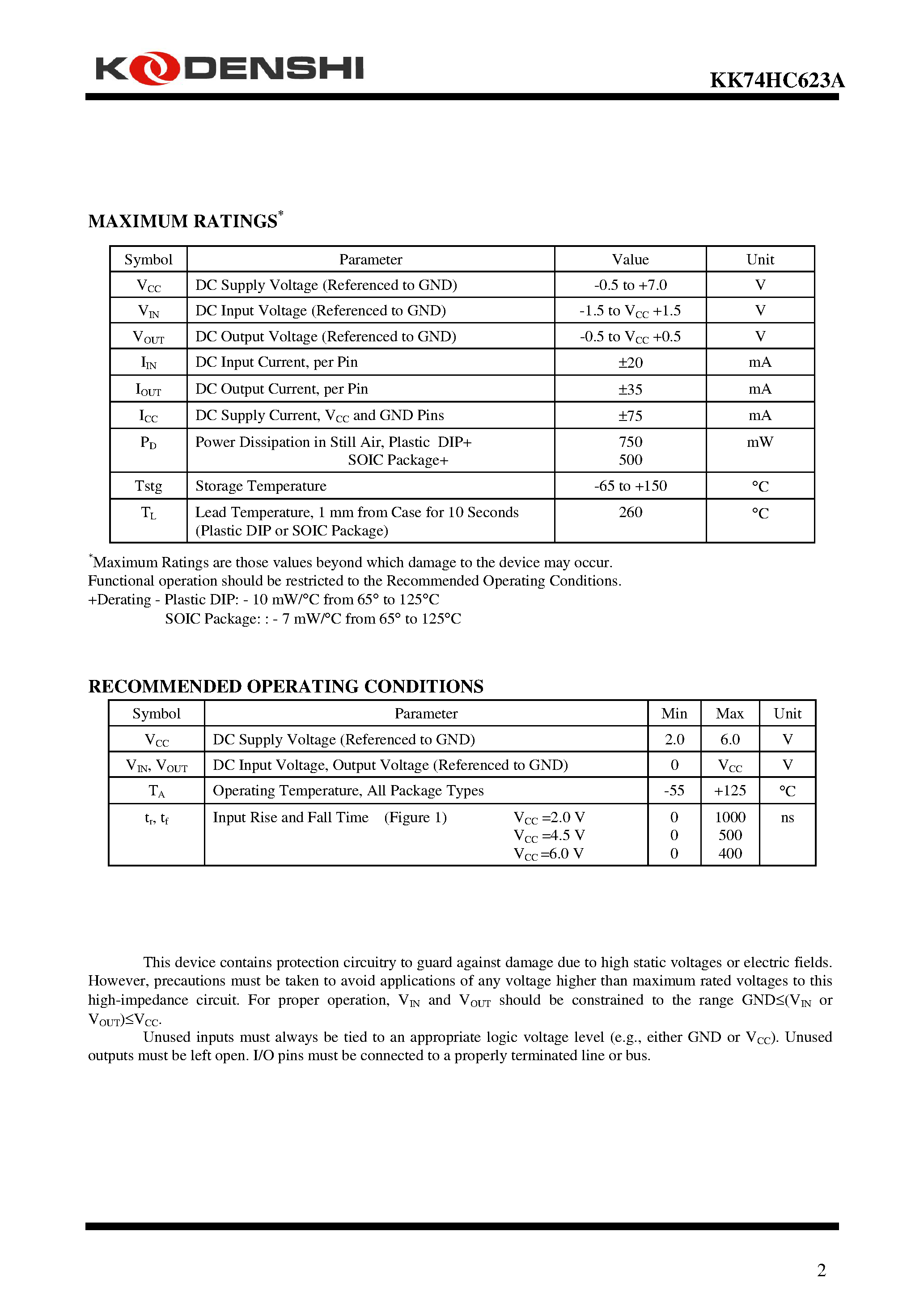 Datasheet KK74HC623A - Octal 3-State Noninverting Bus Transceiver page 2