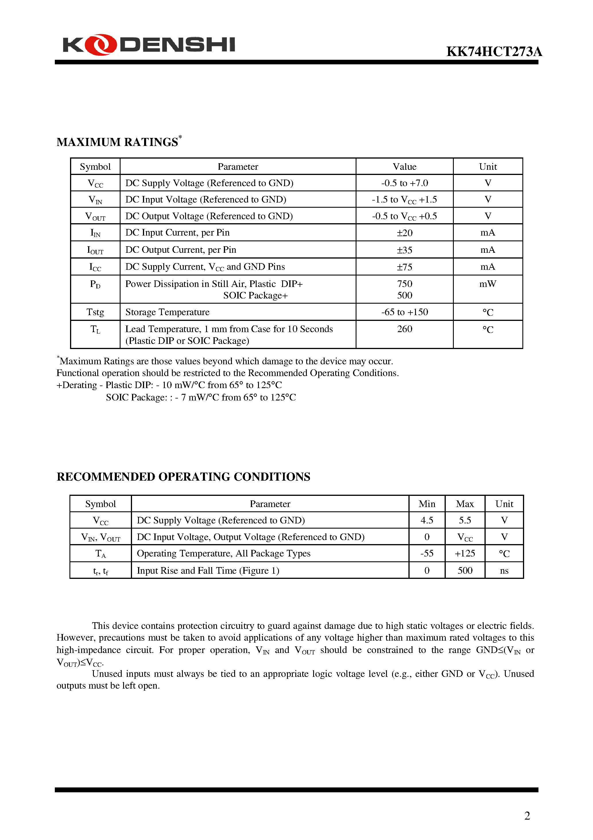 Даташит на микросхему KK74HCT273A страница 2 Даташит KK74HCT273A - Octal D Flip-Flop страница 2
