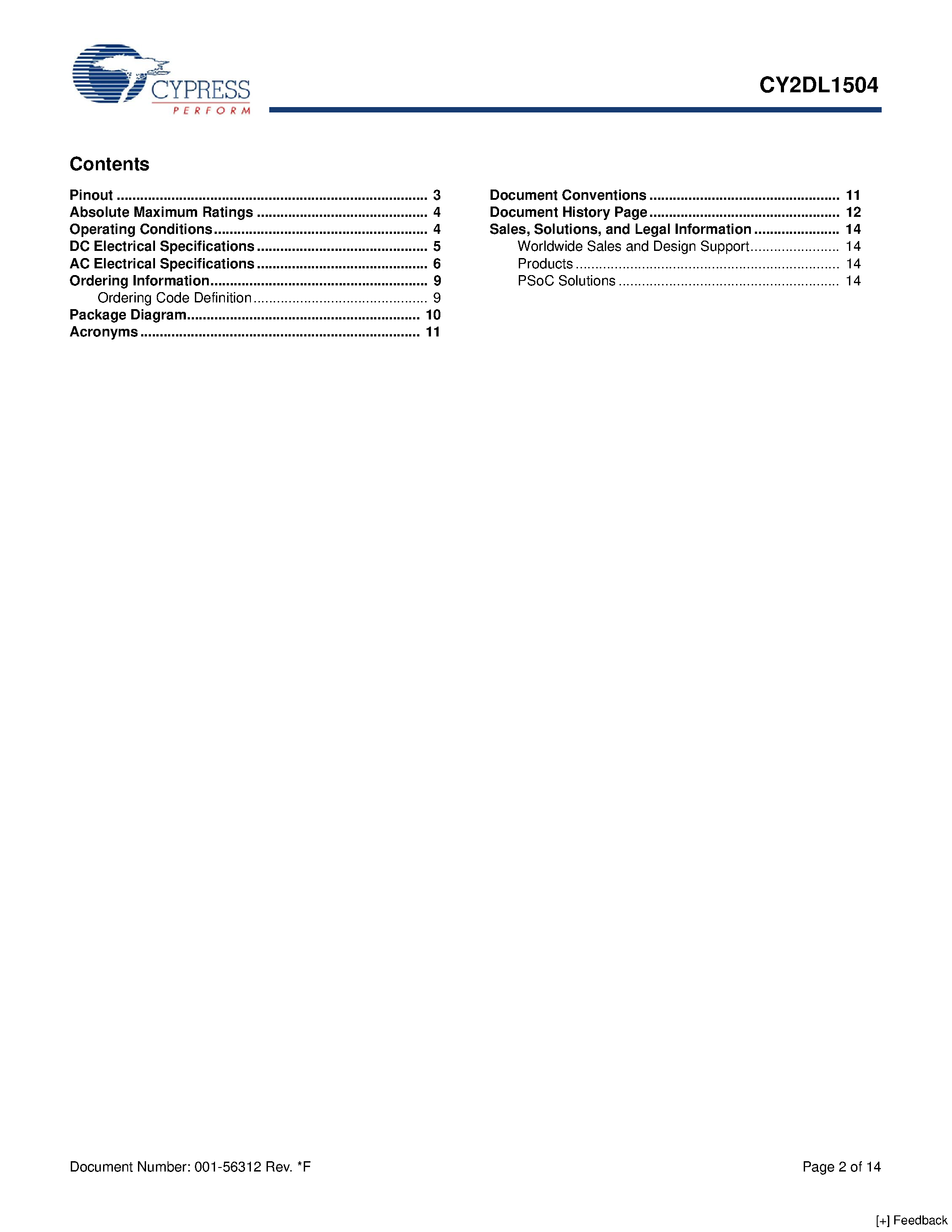Datasheet CY2DL1504 - 1:4 Differential LVDS Fanout Buffer page 2