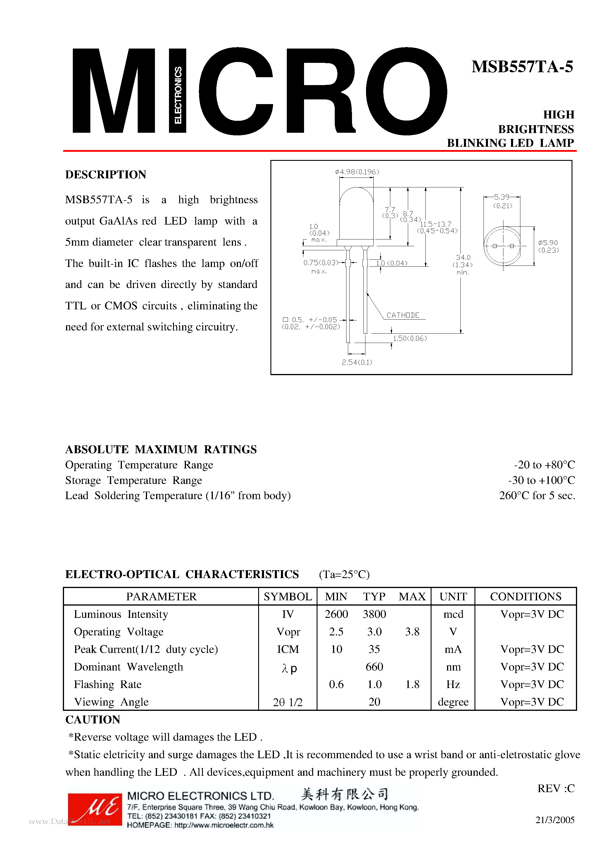 Datasheet MSB557TA-5 - BLINKING LED LAMP page 1