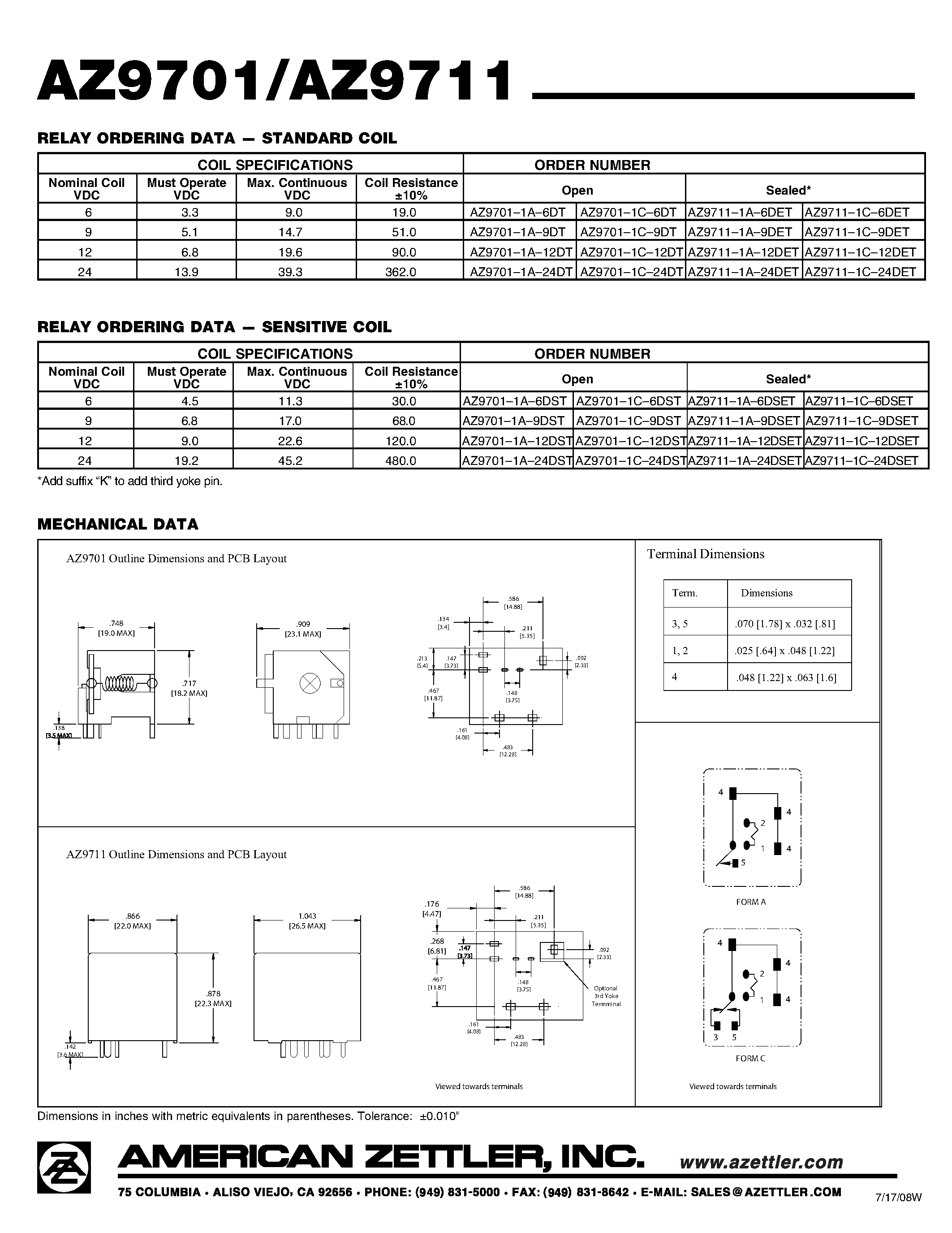 Даташит на микросхему AZ9701 страница 2 Даташит AZ9701 - (AZ9701 / AZ9711) 45 AMP AUTOMOTIVE RELAY страница 2
