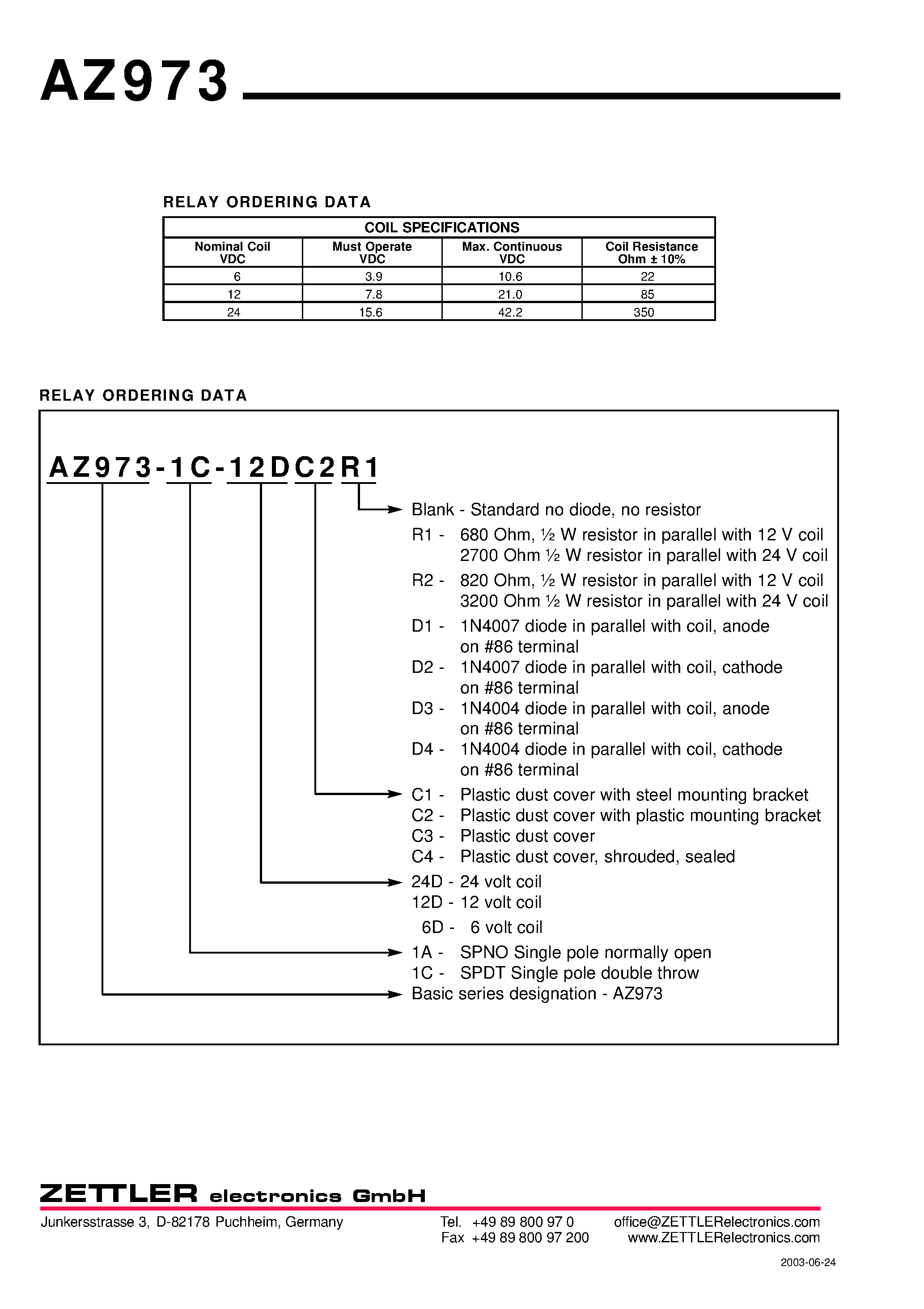 Даташит AZ973 - 40 AMP AUTOMOTIVE RELAY страница 2