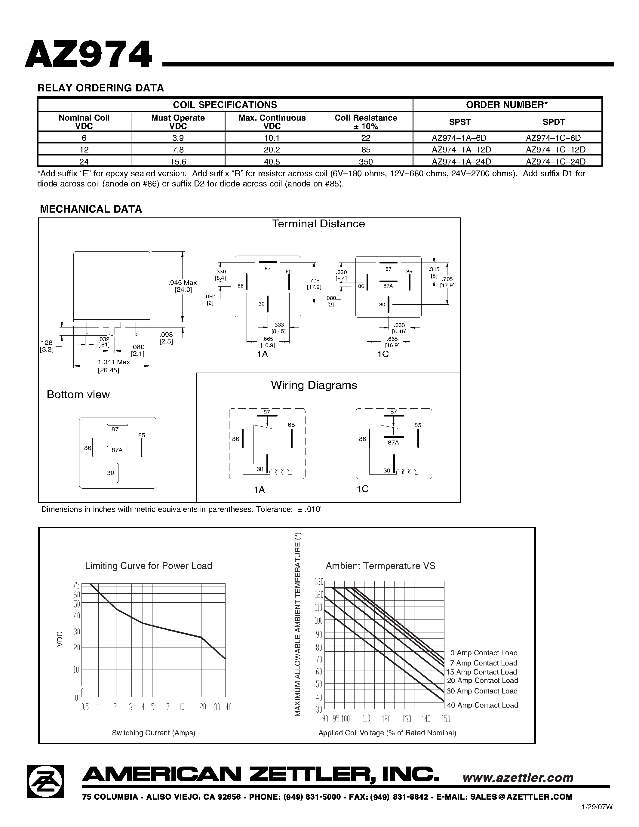 Даташит на микросхему AZ974 страница 2 Даташит AZ974 - 40 AMP MINI-ISO AUTOMOTIVE RELAY страница 2