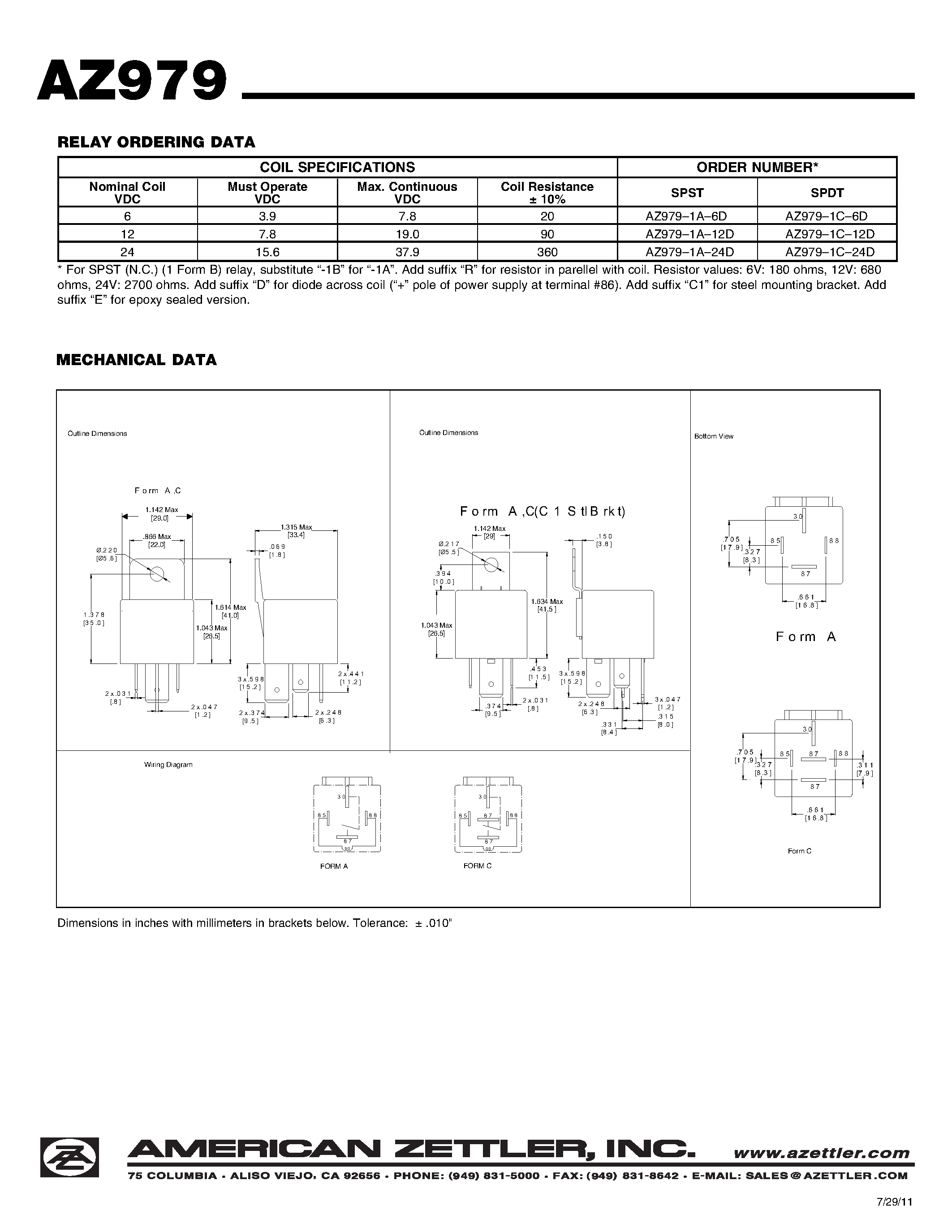 Даташит AZ979 - 80 AMP AUTOMOTIVE RELAY страница 2