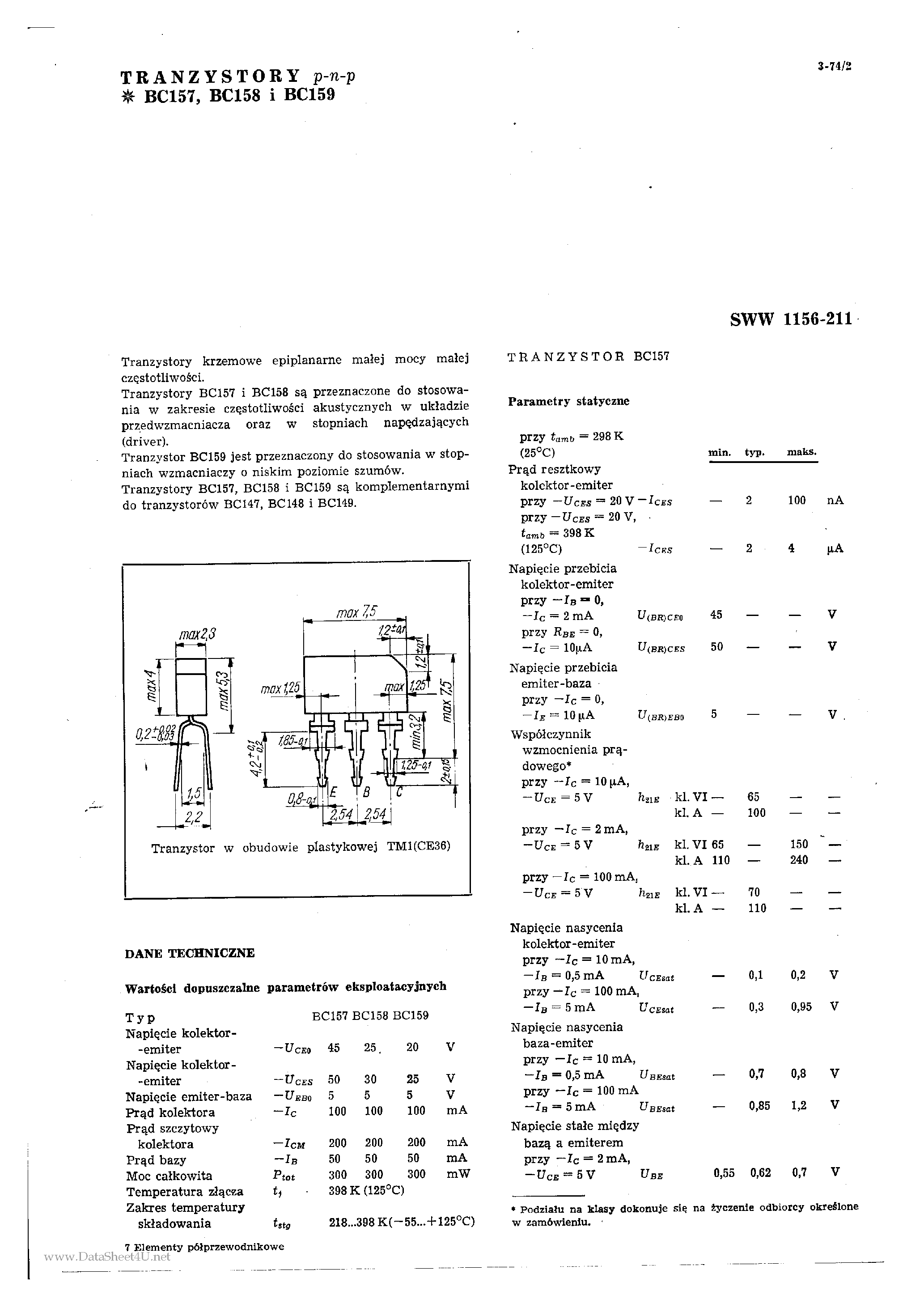 Datasheet BC157 - (BC157 - BC159) Transistors page 1