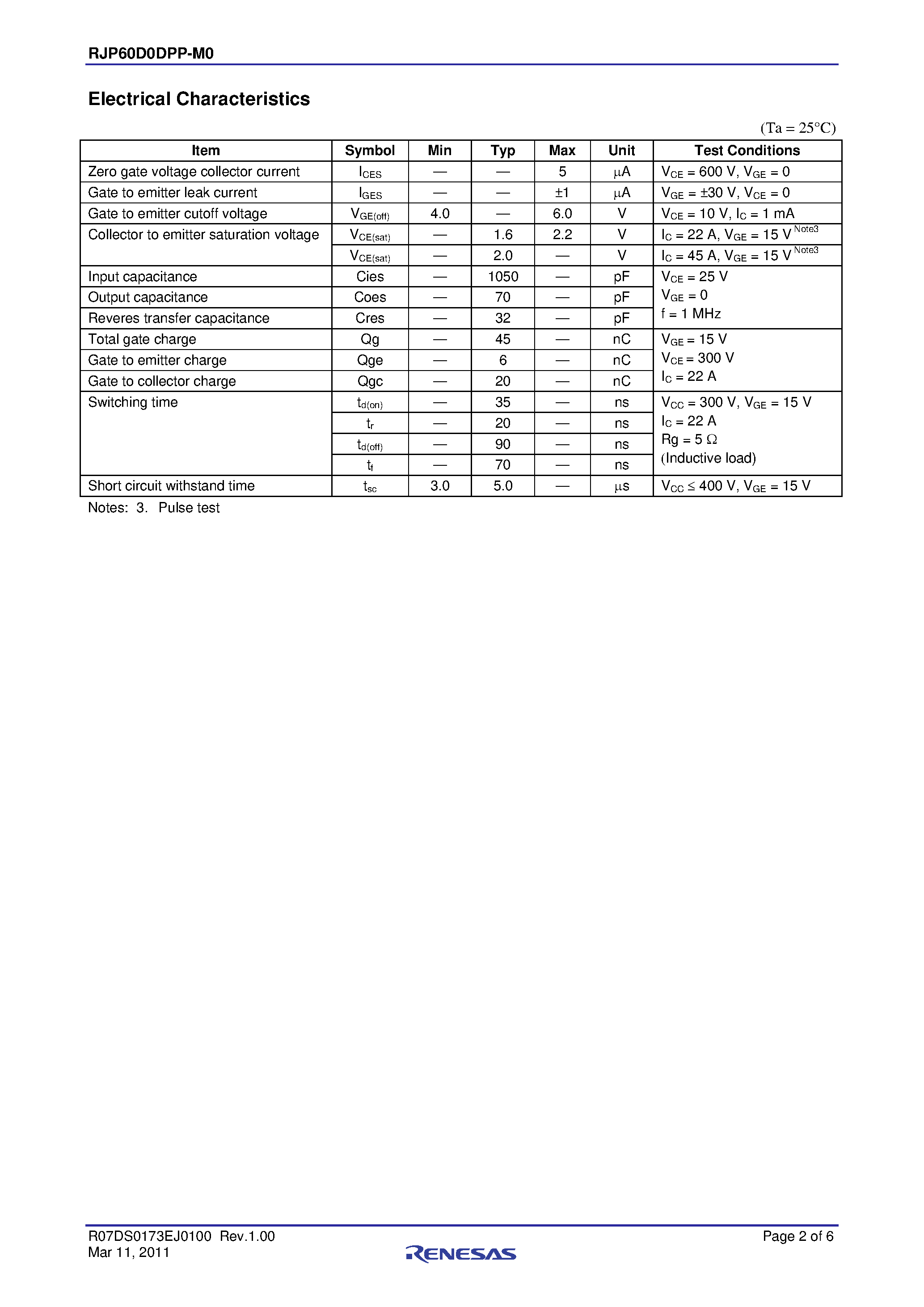 Datasheet RJP60D0DPP-M0 - Silicon N Channel IGBT page 2