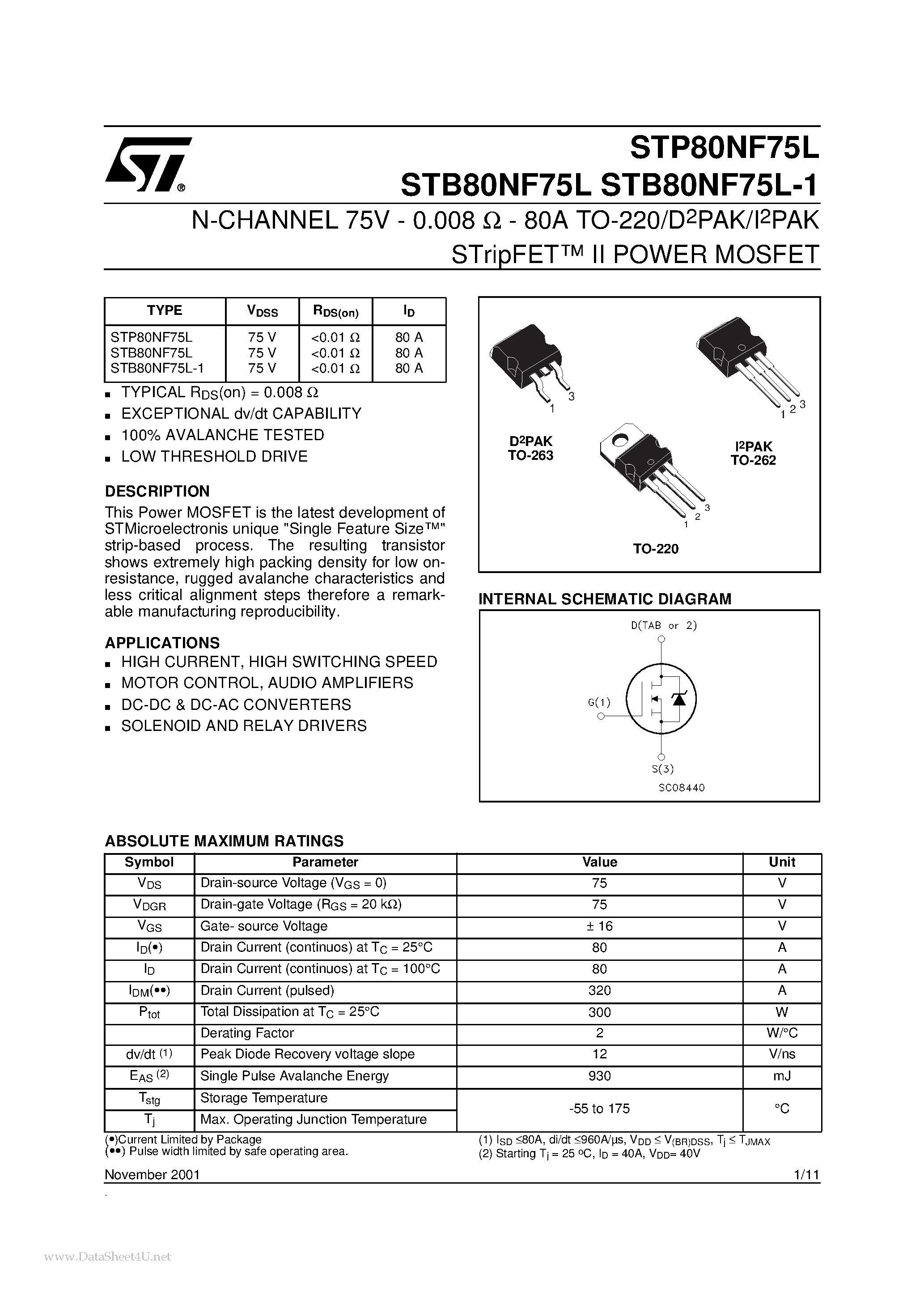 Datasheet 80NF75L - Search -----> STP80NF75L page 1