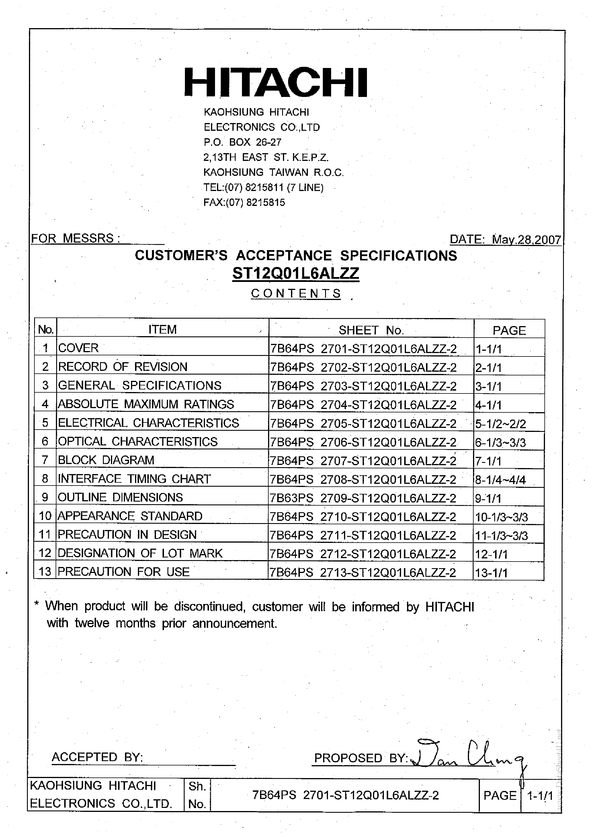 Datasheet ST12Q01L6ALZZ - LCD Module page 1