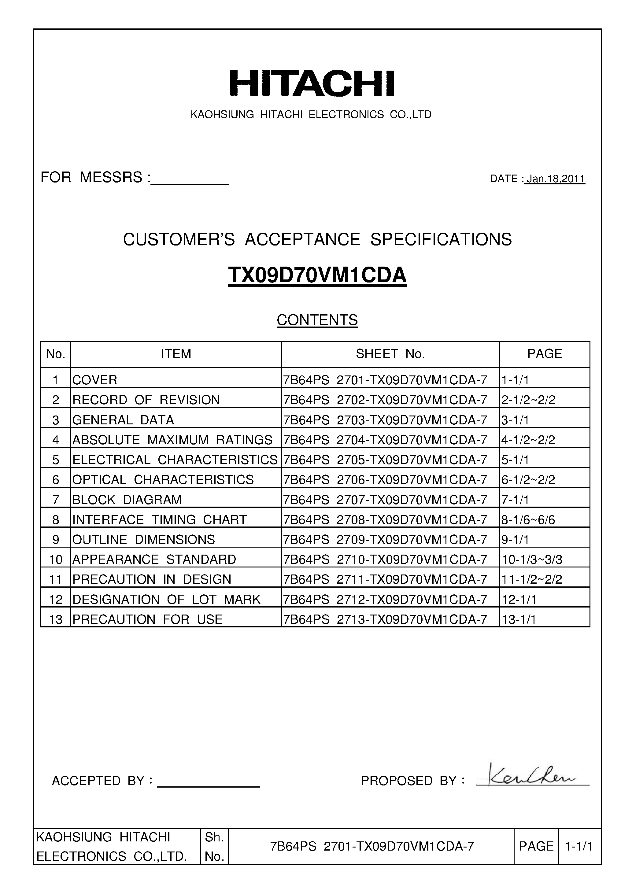 Даташит на микросхему TX09D70VM1CDA страница 1 Даташит TX09D70VM1CDA - LCD Module страница 1