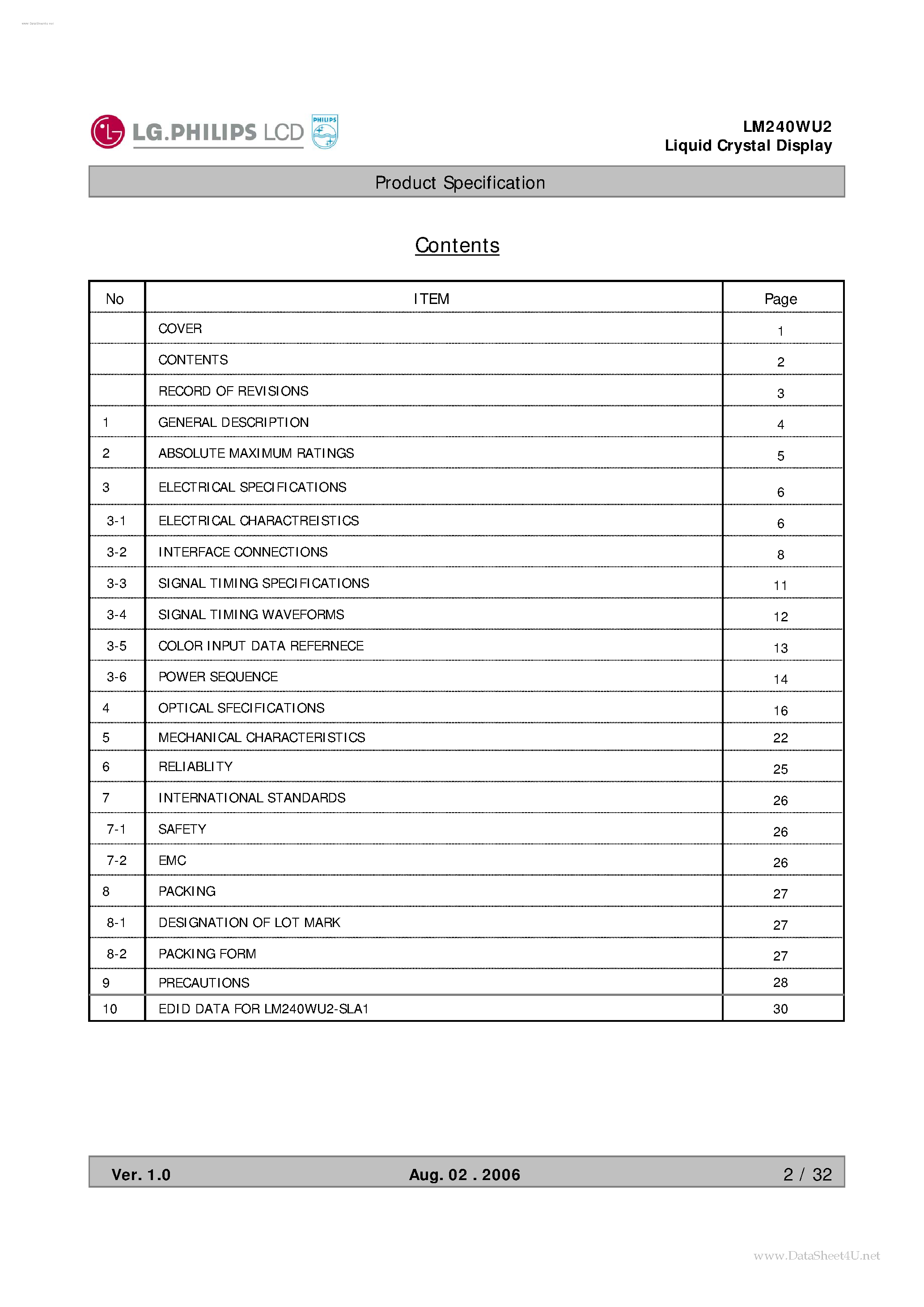 Даташит LM240WU2-SLA1 - LCD Module страница 2