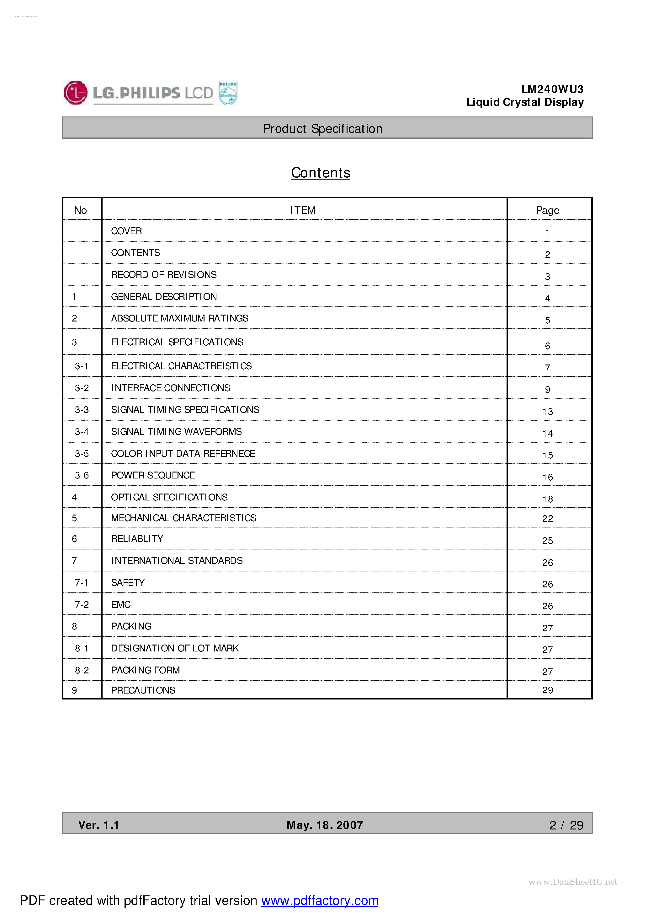 Даташит LM240WU3-TLA1 - LCD Module страница 2