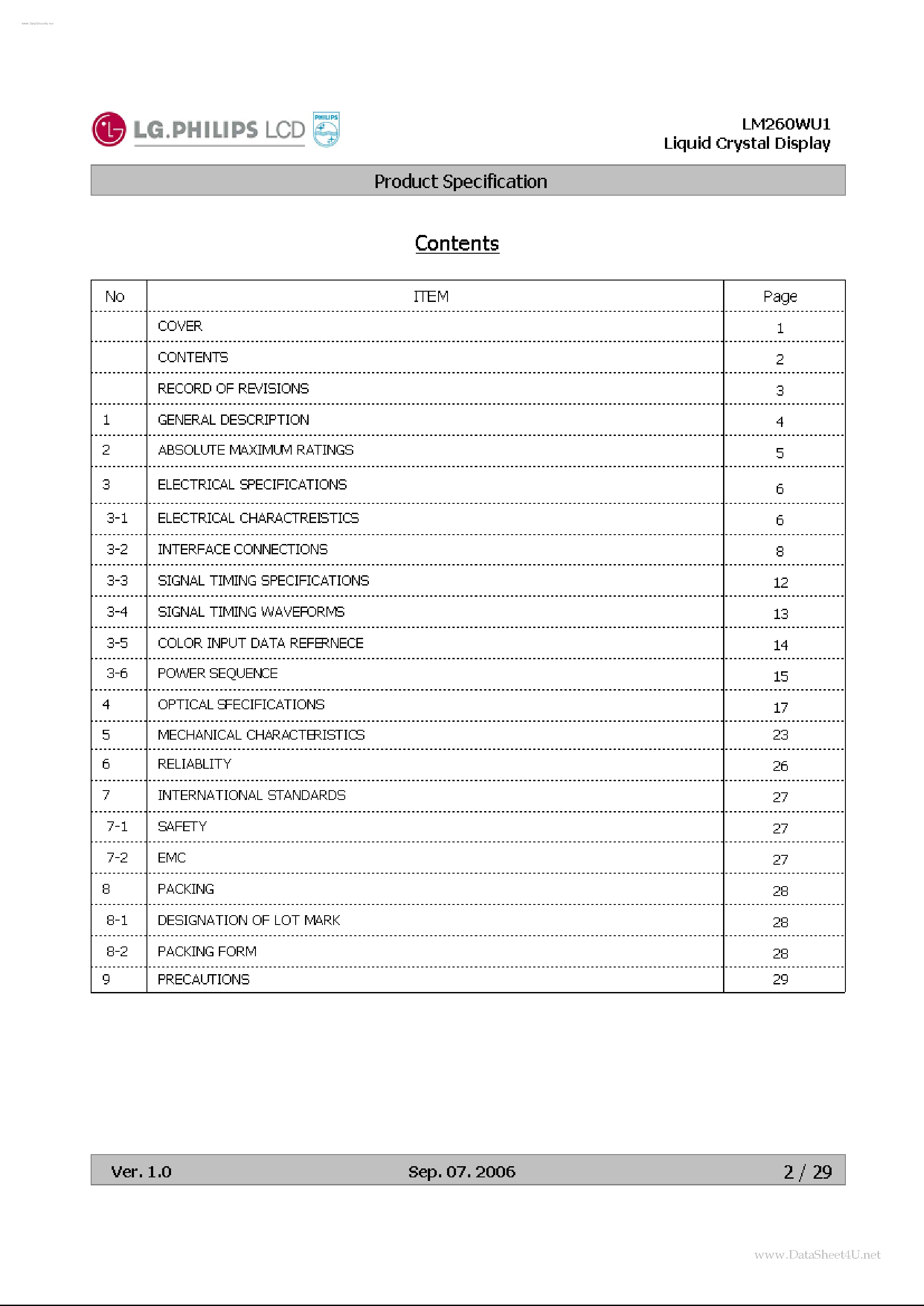 Datasheet LM260WU1 - LCD Module page 2