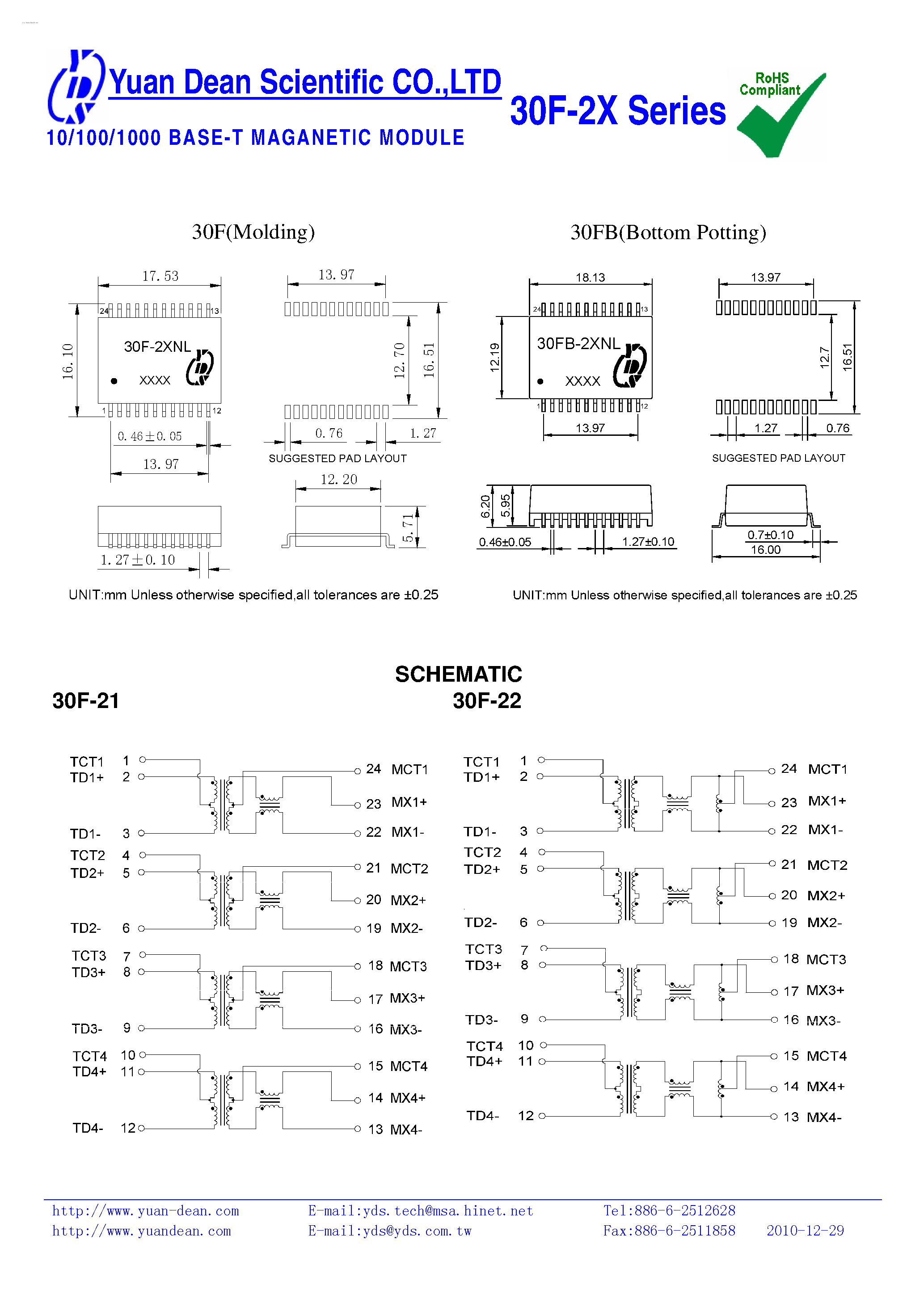 Datasheet 30F-21 - 10/100/1000 BASE-T MAGANETIC MODULE page 2