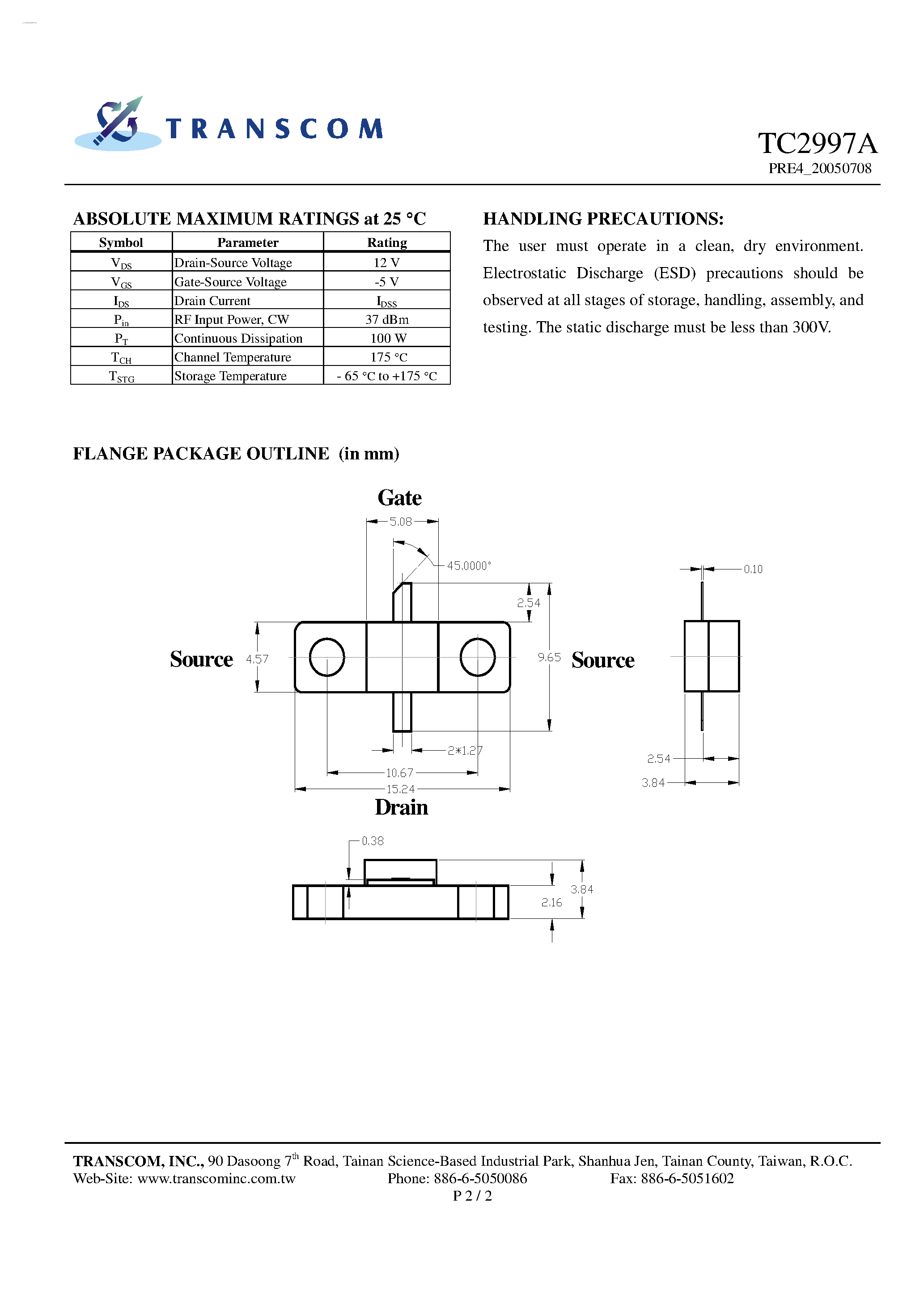 Datasheet TC2997A page 2 Datasheet TC2997A - GaAs Power FETs page 2