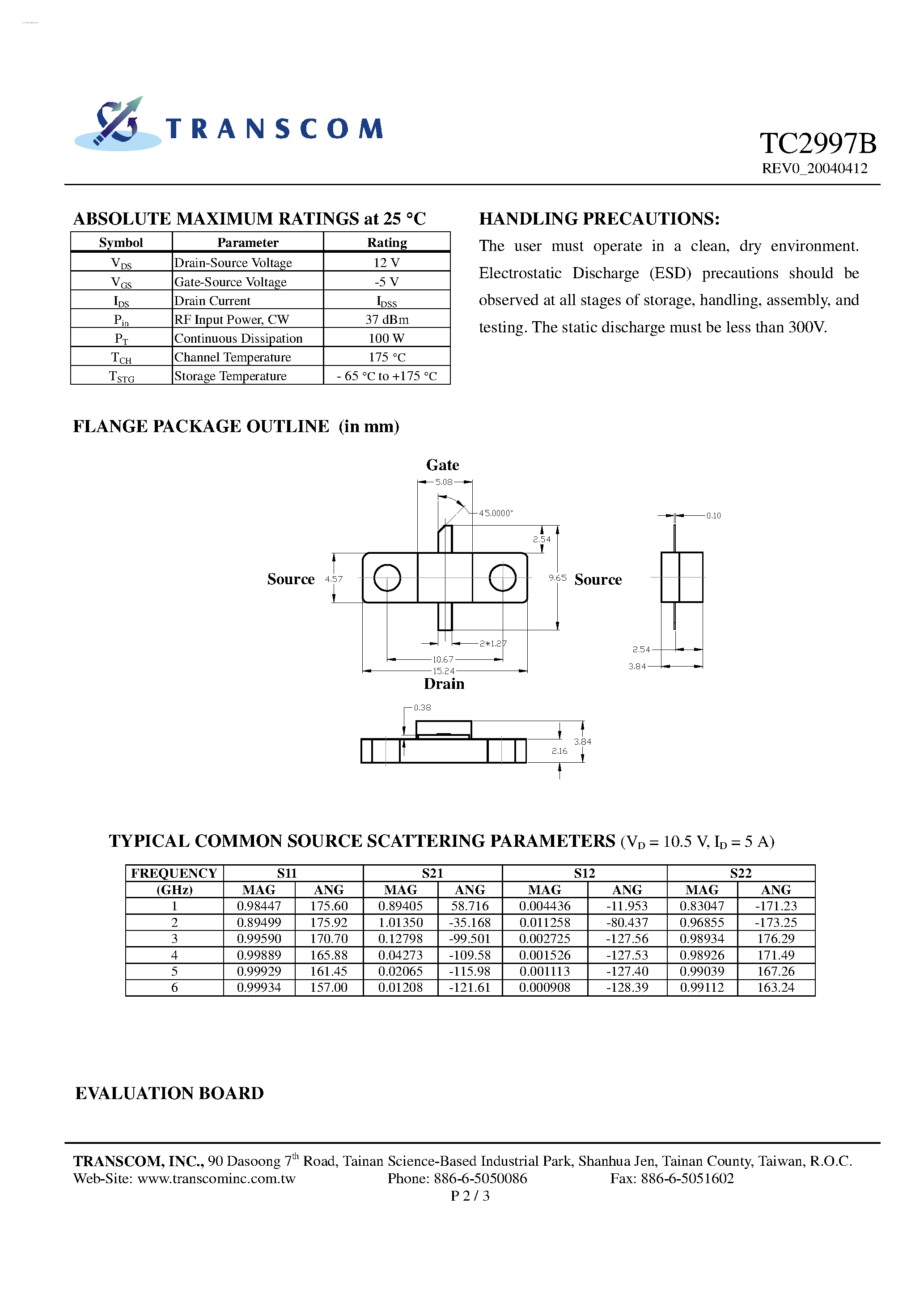 Datasheet TC2997B page 2 Datasheet TC2997B - GaAs Power FETs page 2